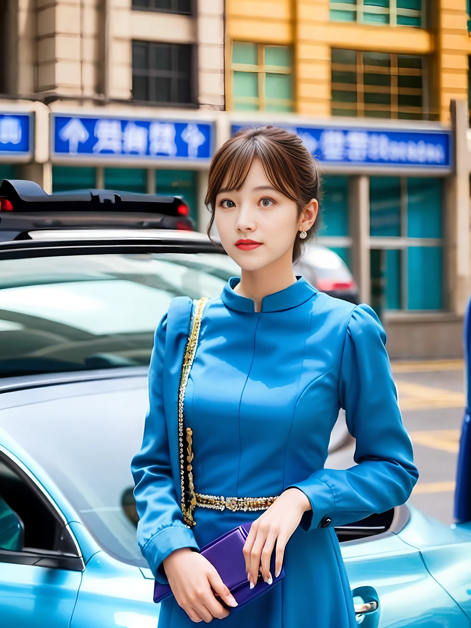 a beautiful girl in blue dress