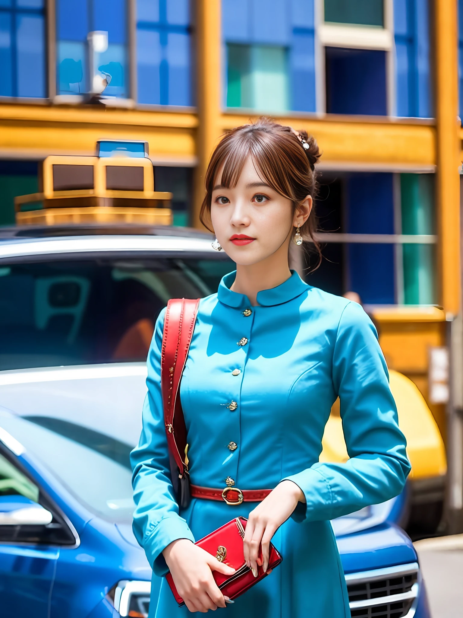 a beautiful girl in blue dress