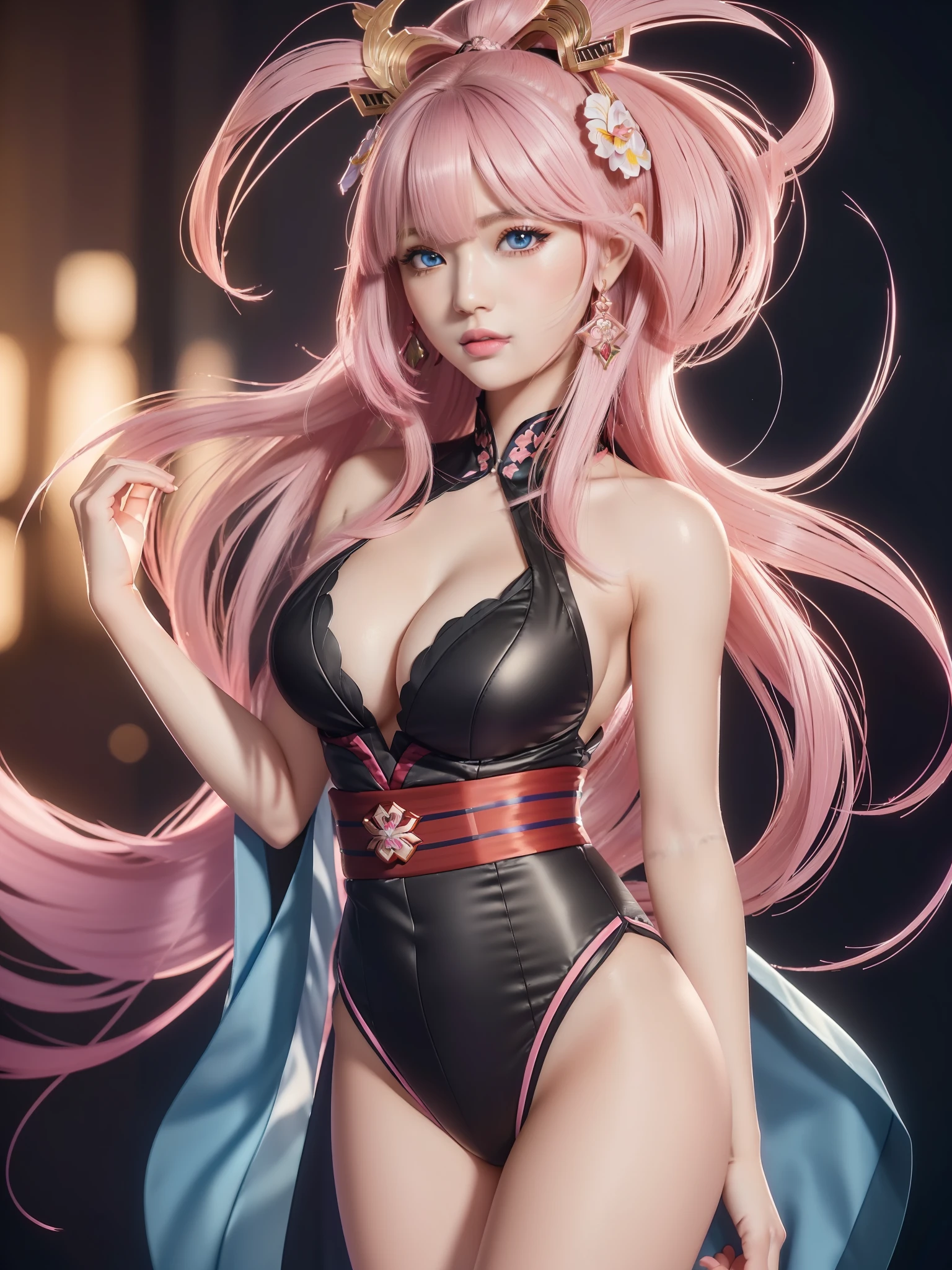 (Yae miko from Genshin Impact:1.5), (Yae miko clothes from Genshin Impact:1.5), closed mouth, sash, serious, solo, ((Best Quality, 8K, Masterpiece:1.3)), (Sharp:1.2), (Perfect Body Beauty:1.4), (Slim Abs:1.2), ((Layered Hairstyle, Realistic big Breasts:1.2)), Highly detailed realistic face and skin texture, detailed realistic eyes, double eyelids, side face looking at the camera, (RAW, analogue, Nikon Z 14mm ultra-wide angle lens, award-winning glamour photograph, ((best quality)), ((masterpiece)), ((realistic)), subsurface scattering, radiant light rays, high-res, detailed facial features, high detail, sharp focus, smooth, aesthetic, extremely detailed, (extremely detailed eyes, extremely detailed iris, extremely detailed pupils), extremely detailed hair, extremely detailed skin, extremely detailed clothes, octane render, photorealistic, realistic, post-processing, max detail, realistic shadows, roughness, natural skin texture, real life, ultra-realistic, photorealism, photography, 8k UHD, photography, hdr, intricate, elegant, highly detailed, sharp focus, stunning, beautiful, gorgeous), (photorealistic), (realistic), portrait of woman standing, professor, solo, seductive smile, best quality, highly detailed, masterpiece, ultra-detailed, illustration, small pink lips, upper body, stencil, [(colorful explosion psychedelic paint colors:1.21)::0.2], colorful, blue eyes, blowout hair, detailed eyes, intricate face, black background, simple background, dearness, high contrast, (secret:0.9), (high detailed realistic lips, beautiful realistic lips, pink lipsticks), (upper body from head to thighs, slender body:1.5), thick thighs, highly detailed realistic skin, sharp focus, outdoor,