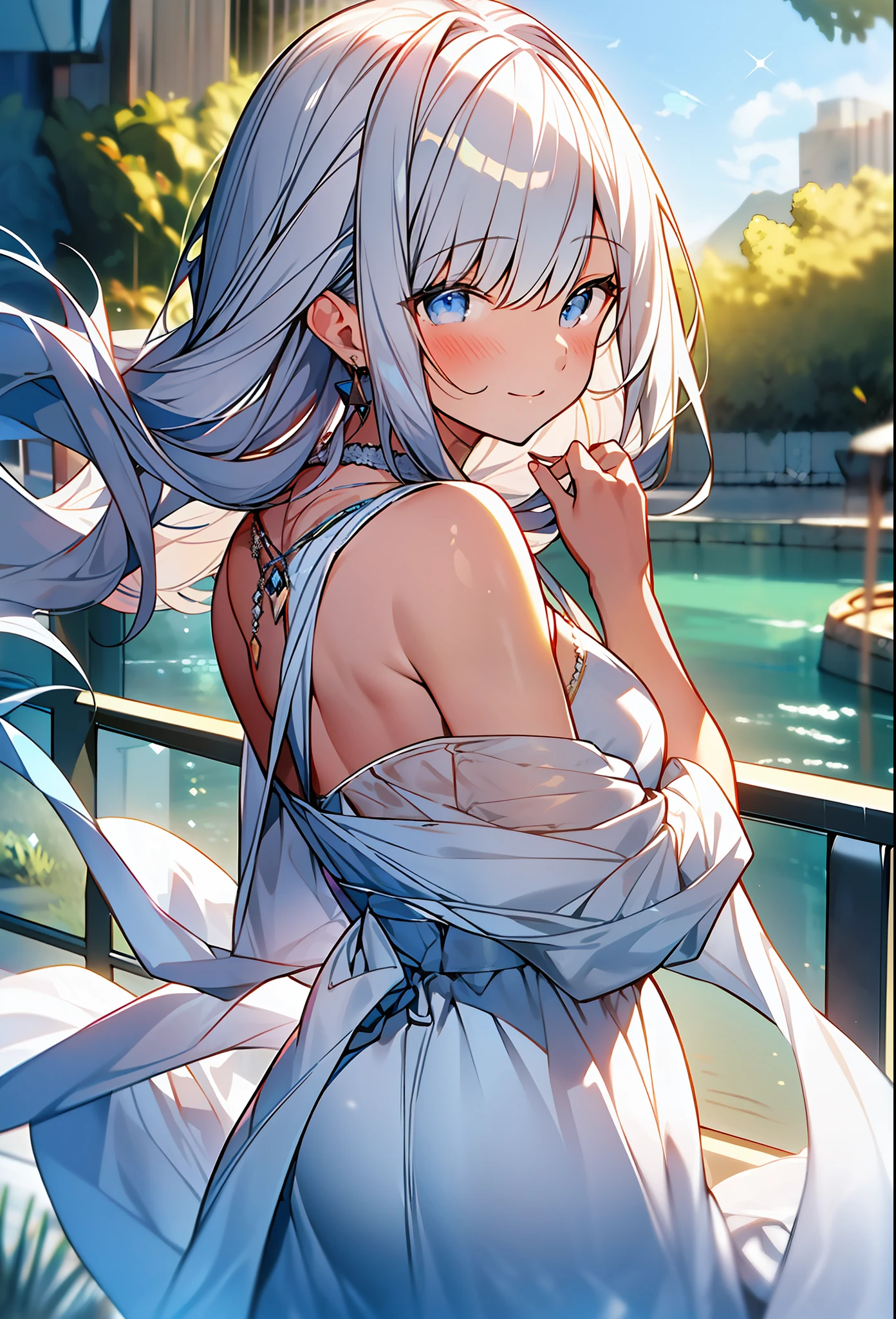 (masterpiece, top quality, best quality, official art, beautiful and aesthetic,1girl,:1.2), ((イラスト)),white back ground,happy smile,anine illustration、 Beautiful girl with a sense of transparency, long shiny white hair, smooth white skin, white eyes, white chiffon dress, soft atmosphere, bright sunlight, looking happy, white background, transparency, -s 1000