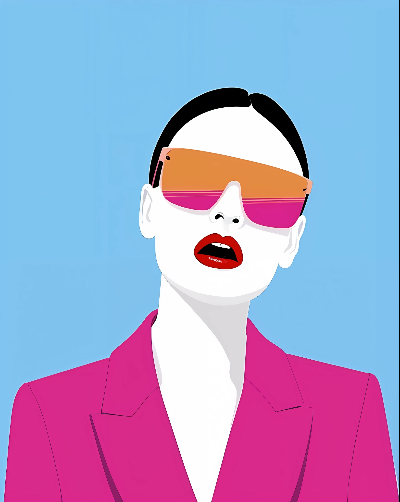 a close up of a person wearing a suit and sunglasses, in style of digital illustration, woman with rose tinted glasses, in style of pop - art, colorful illustration, luxury fashion illustration, colorfull illustration, pop art style, illustration style, pop - art style, by Gavin Hamilton, vector style drawing, fashion illustration, detailed fashion illustration, with sunglasses