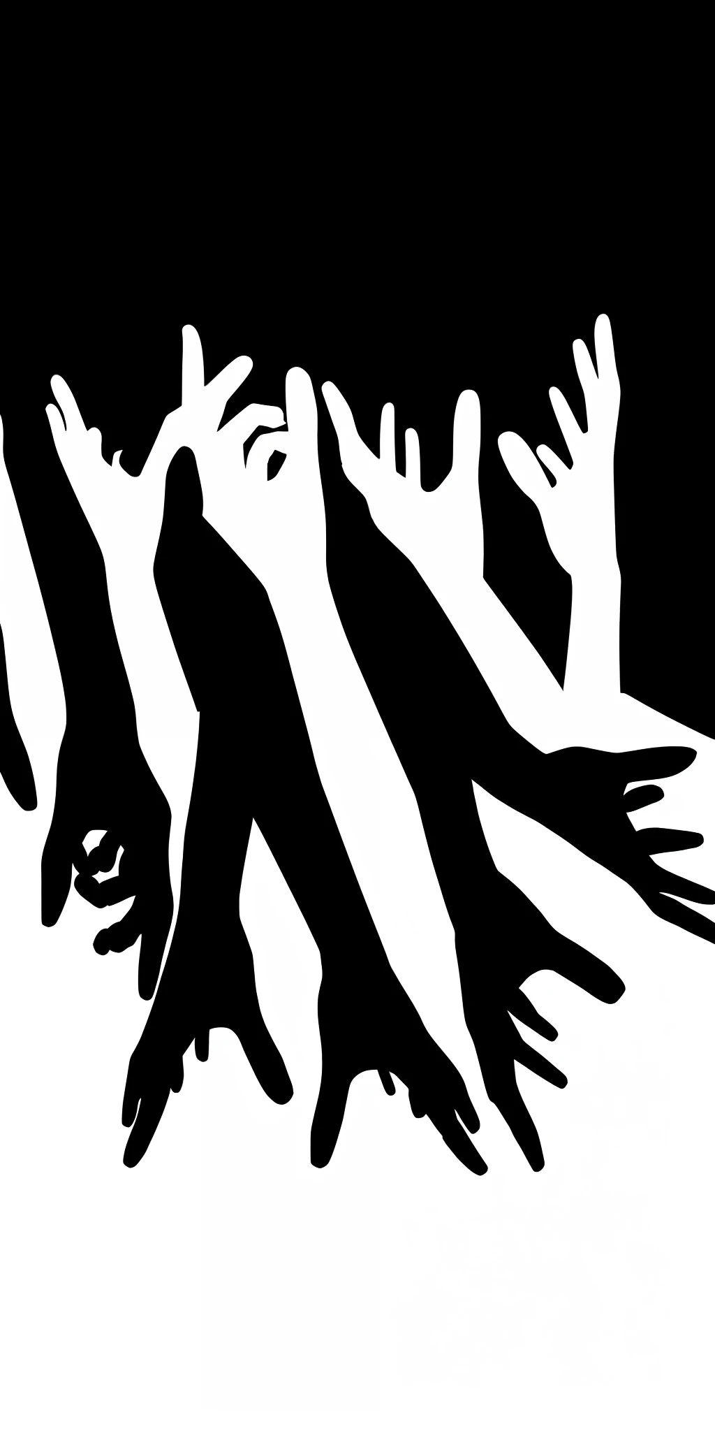 several hands reaching out of the ground to reach for something, hands, hands up, hands in air, high contrast!!, too many hands in all directions, hands in the air, hands raised, high contrast!, waving arms, hands raised in the air, black and white vector art, waving hands, raised hands, by Mirko Rački, concept piece