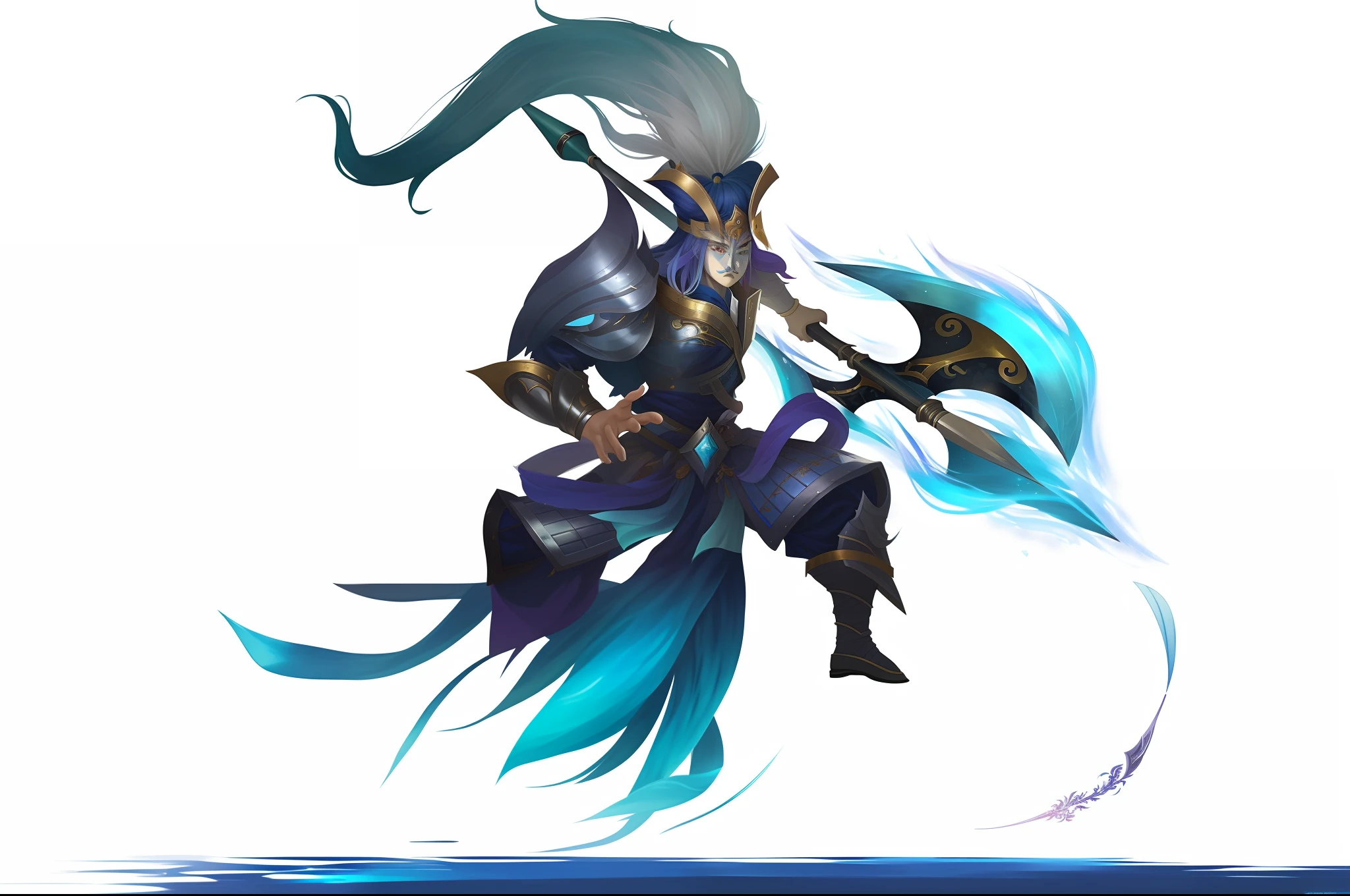 a close up of a person with a sword and a blue hair, heise jinyao, inspired by Huang Shen, keqing from genshin impact, inspired by Shen Zhou, zhongli from genshin impact, inspired by Li Kan, genshin impact character, onmyoji detailed art, style of duelyst, masamune shiro, guan yu