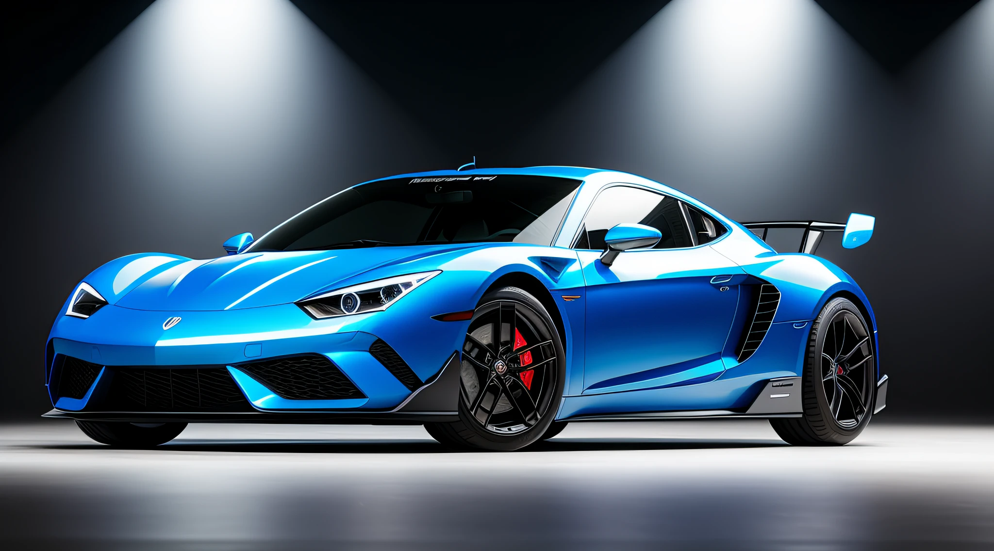 madza sports car, blue color, fiberglass cover, running in a car show in esposiciona in france, Surrealism, ray tracing, reflection light, super detail, award-winning, masterpiece, high quality, highres, 8k, 16k