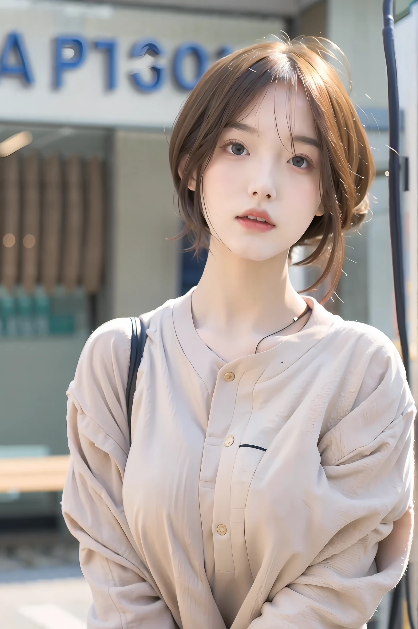 Incomparable masterpiece, perfect artwork, ((perfect female figure)), short hair, blonde, skinny, realistic, solo, (realism: 1.4), best quality, super high resolution, 1girl, porcelain, kpop ido, (extra large breasts), full body, beautiful, masterpiece, best quality, very detailed face, perfect lighting, solo, plain makeup, tights, best quality, super high resolution, (realistic:1.4), super detailed, masterpiece, best quality, 👍 ulzzang - 6500-v1.1