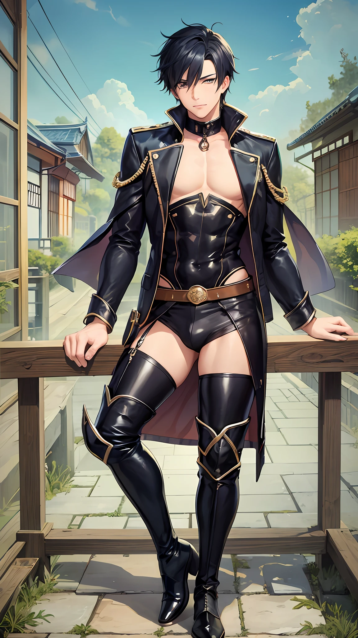 a gay man in [overknee boots]::4,underwear,handsome,beautiful eyes,full body,in the style of romantic manga,Japan anime styles --auto --s2