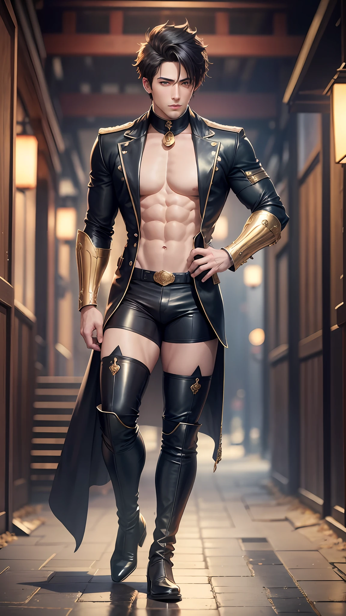 a gay man in [overknee boots]::4,underwear,handsome,beautiful eyes,full body,in the style of romantic manga,Japan anime styles --auto --s2