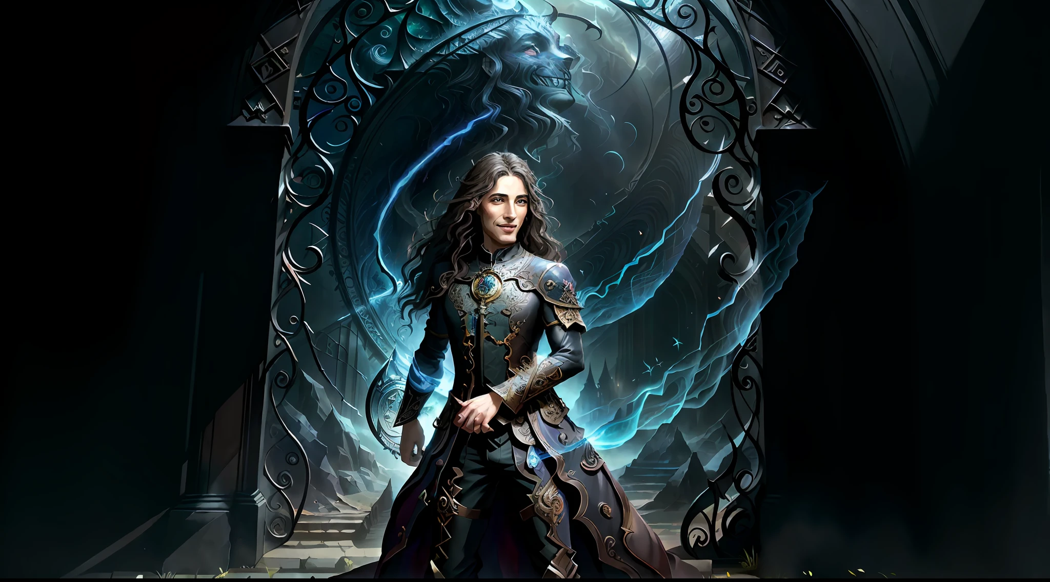 (masterpiece, best quality, high quality), 1boy, ((digital painting)), ((Gatekeeper of prompts)), (Gatekeeper, Key, Portal), Fantasy, Fine Art, Digital Art, (Magical, Mystical, Ethereal), Unique Style, Highly Textured, Intricate Details, Vibrant Colors, ((by J.R.R. Tolkien, by Salvador Dali, by Brian Froud)), absurdres, (Dynamic Pose, Vigilant Stance), Gate, Fantasy Art, Magic, Protector, Surreal, Symbolic, (evil grin, grin),