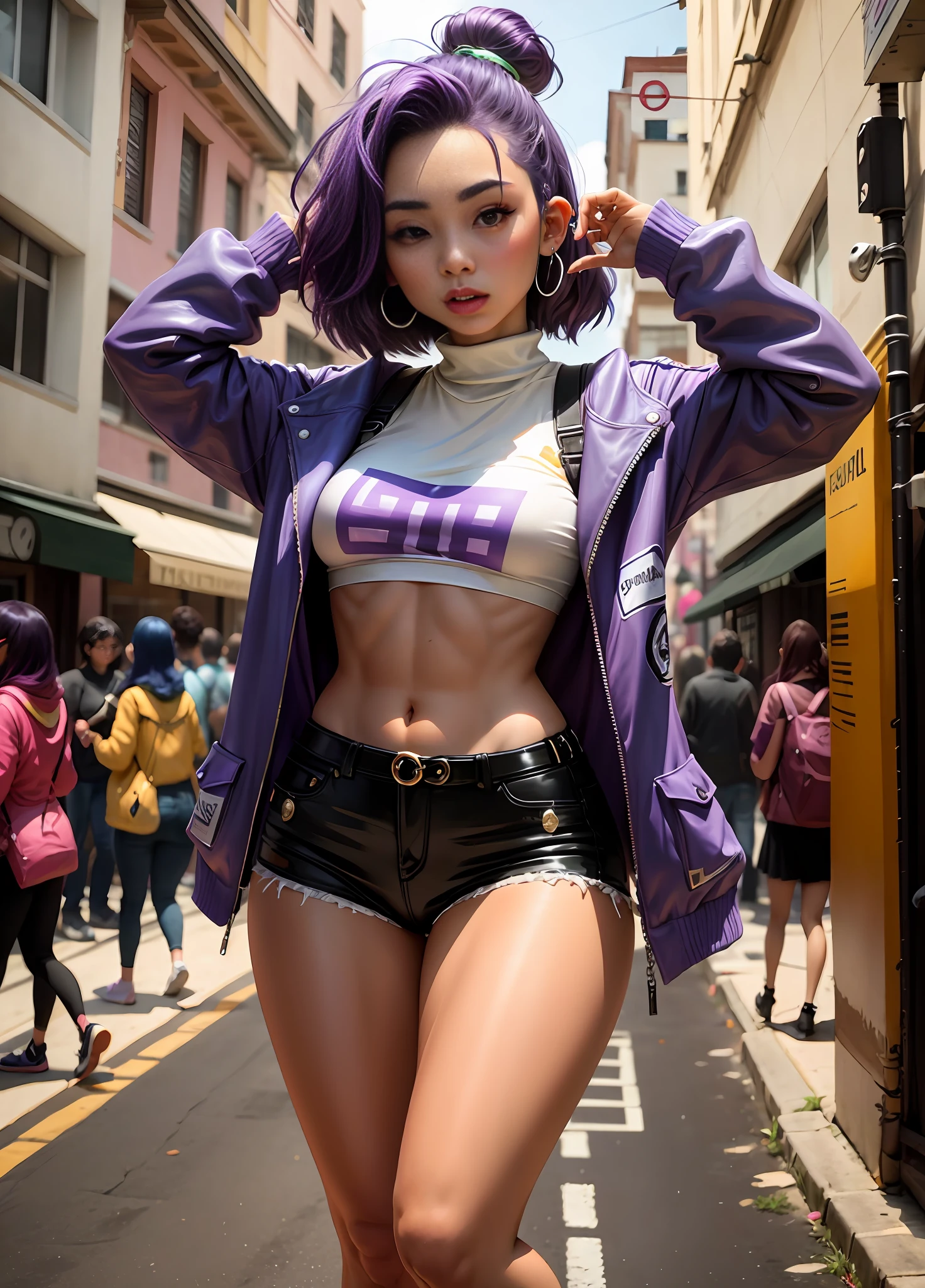 Tumblr female influencer, teen, Asian, Brazilian, purple hair