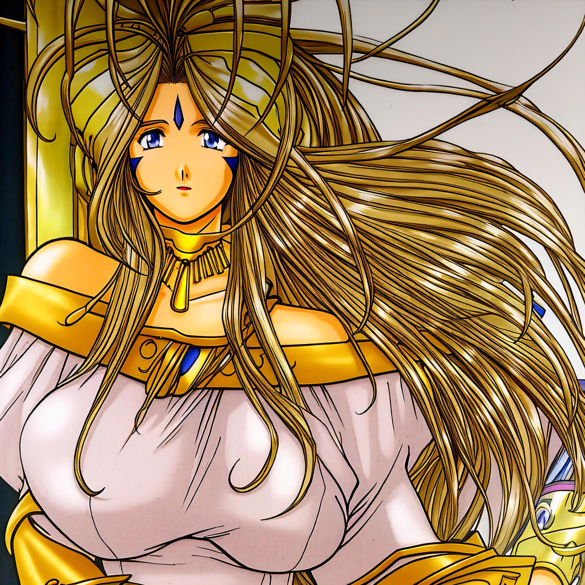 Belldandy, large_breasts, facial_mark, jewlery, anime girl,