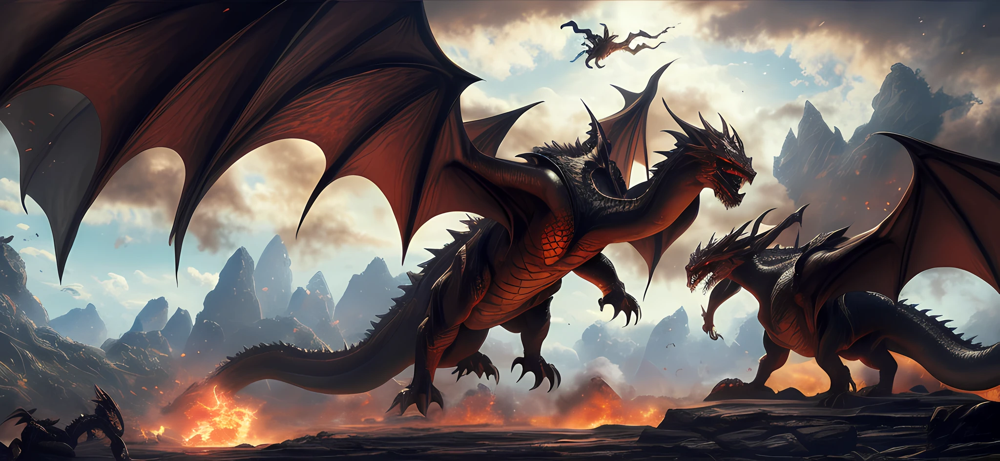 CGI, a female knight standing in front of a dragon with a sword, fighting with dragons, the devil in the snowy mountains as a dragon, super giant monster dragon monster, anime epic artwork, epic fantasy art style HD, dragon in the background, epic fantasy artwork, 2.5D CGI anime fantasy artwork, anime, concept art, pixiv trend, fantasy art, battle with dragons, devil in hell as a dragon, giant monster dragon monster, anime epic artwork, death wing, epic fantasy art style HD, Dragon in background, ((Masterpiece))), ((Best Quality))), ((Super Detailed))