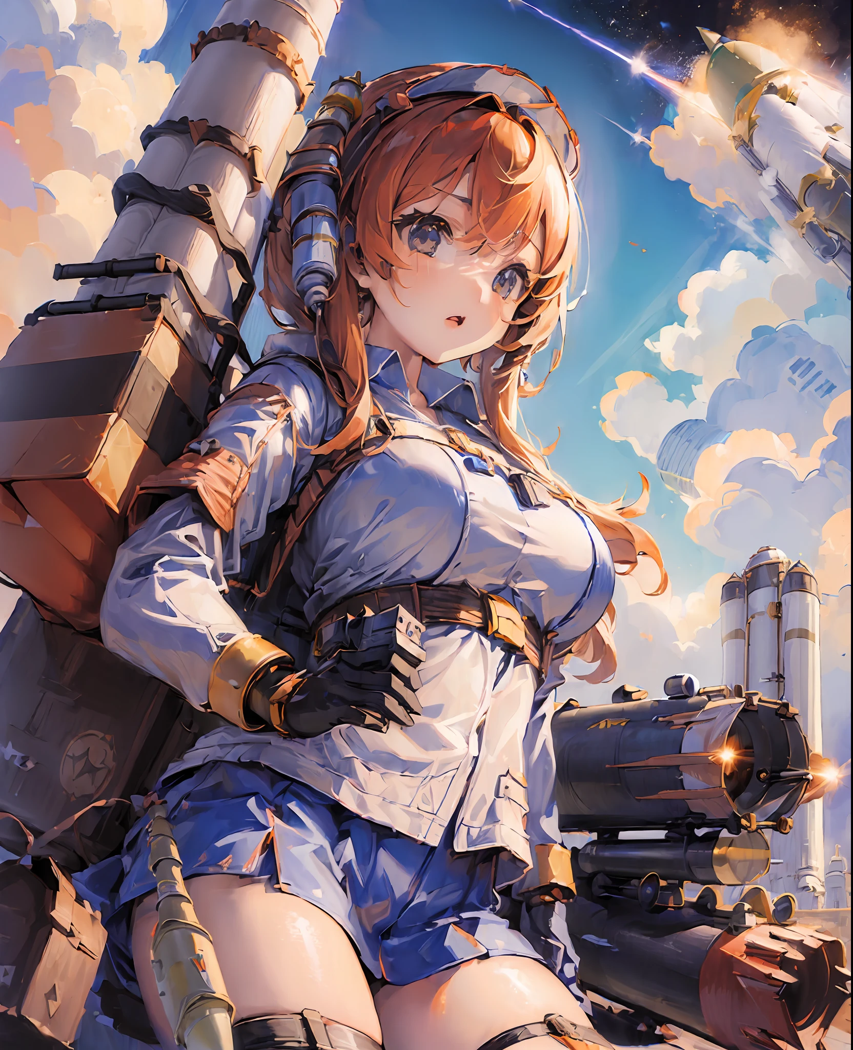(((Giant Rocket Launcher Girl:1.3))),girl, detailed rocket launcher, cute face, city, Tokyo, masterpiece, detailed picture, cute, , wide angle, wide angle camera, realistic, illustration