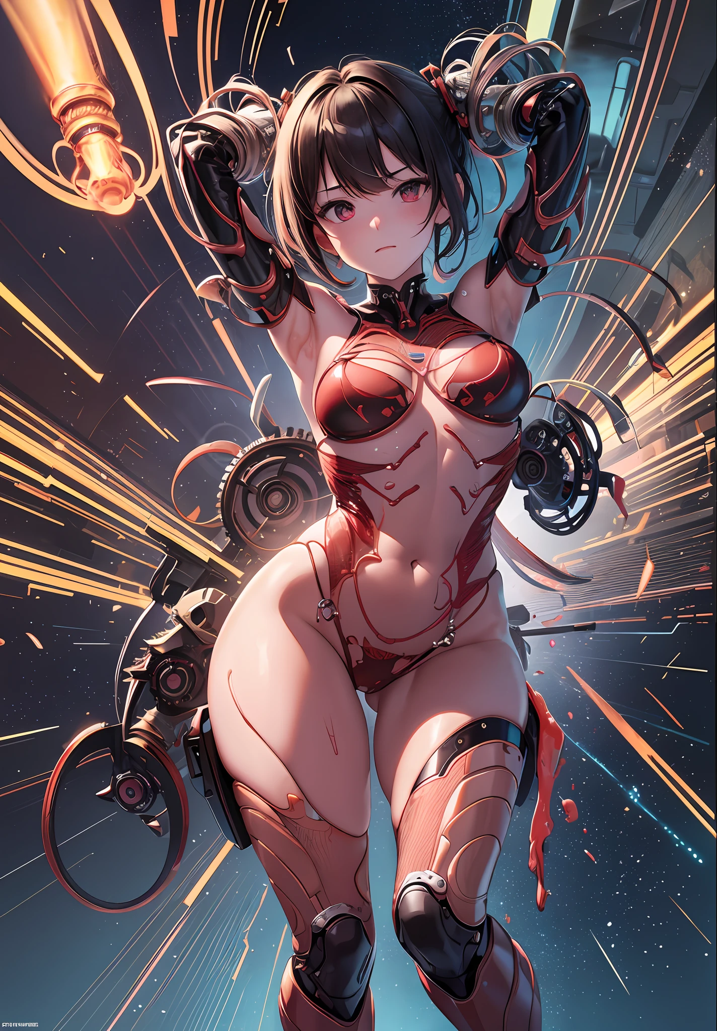bright red image, full body, {{{Very beautiful world}}, {{{Very beautiful super nasty girl}, {{Super detail}}, {{Masterpiece}, {{{1 girl}, penetrating guts, overflowing, throwing out internal organs, super crazy madness, dynamic pose, super super bloody, super chaotic, {{biomechanical}}, large and small intestines hanging together, {{{girl with blown off internal organs} }, {{{Ultra photorealistic photos}}}}, {cute 1girl}, solo focus, Fresh colorful skin with dense shapes, Beautiful mechanical aliens, {{Girl-alien fusion}}, dynamic angles, cinematic lighting, soft lens flares, {{{Visceral landscape}}}, depth of field,