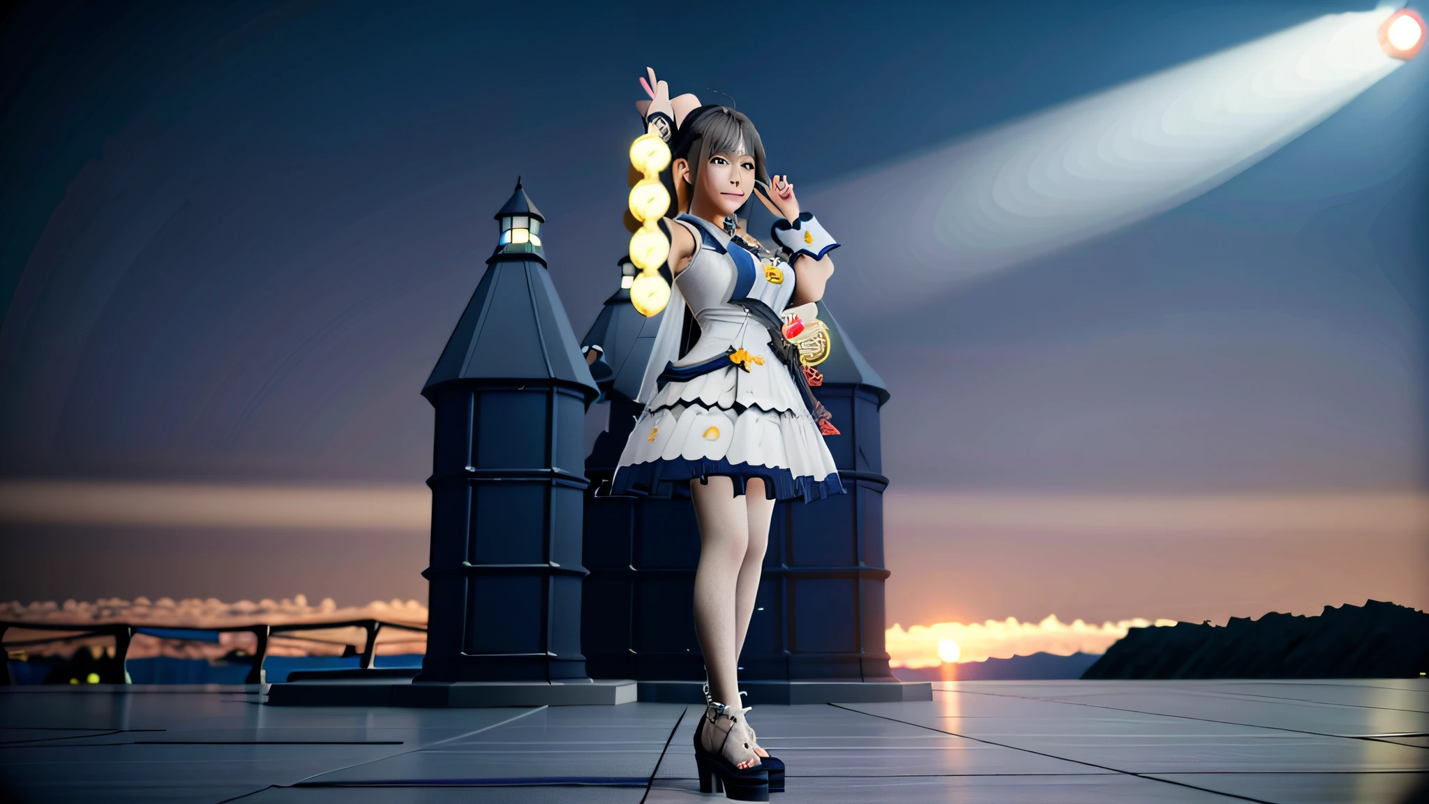 anime girl in a white dress with a microphone in her hand, from the azur lane videogame, characters from azur lane, azur lane style, from girls frontline, ayaka genshin impact, render of april, fine details. girls frontline, girls frontline style, cute anime waifu in a nice dress, makoto, makoto shinka