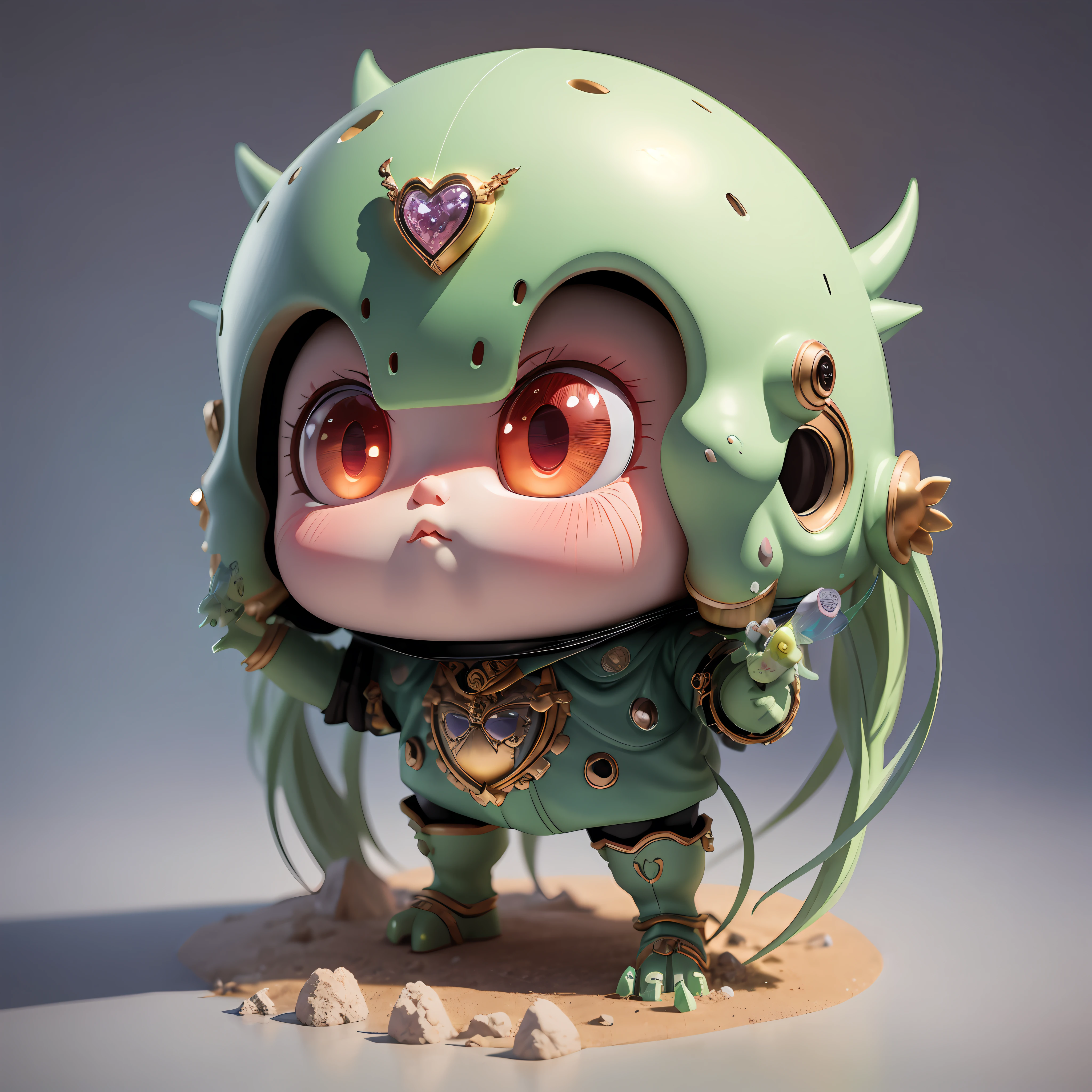 there is a green and gold statue of a girl with a green helmet, cute 3 d render, 3 d render stylized, hyperdetailed fantasy character, super detailed render, colored zbrush render, trending on polycount, cute detailed digital art, stylized 3d render, high sample render, 3 d render character art 8 k, stylized 3 d