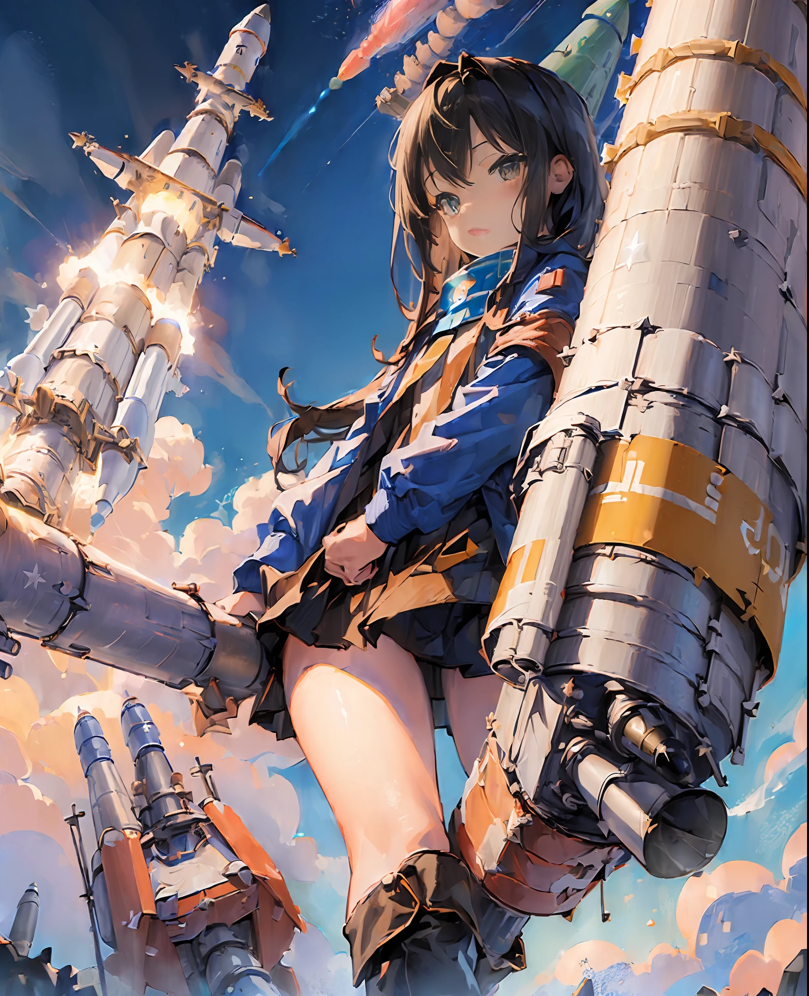 (((Giant Rocket Launcher Girl:1.3))),girl, detailed rocket launcher, cute face, city, Tokyo, masterpiece, detailed picture, cute, ************, wide angle, wide angle camera, realistic, illustration