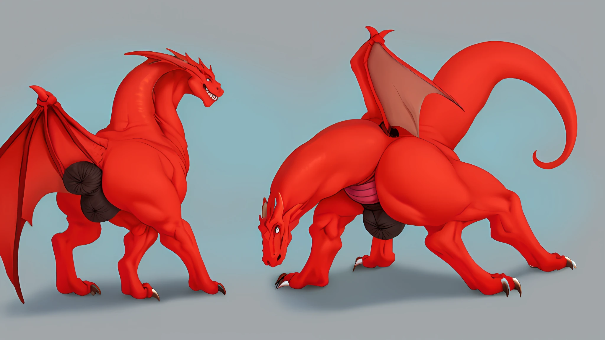 Buttshot, four legged, dragon, no wings, male genitals, Ballsack,