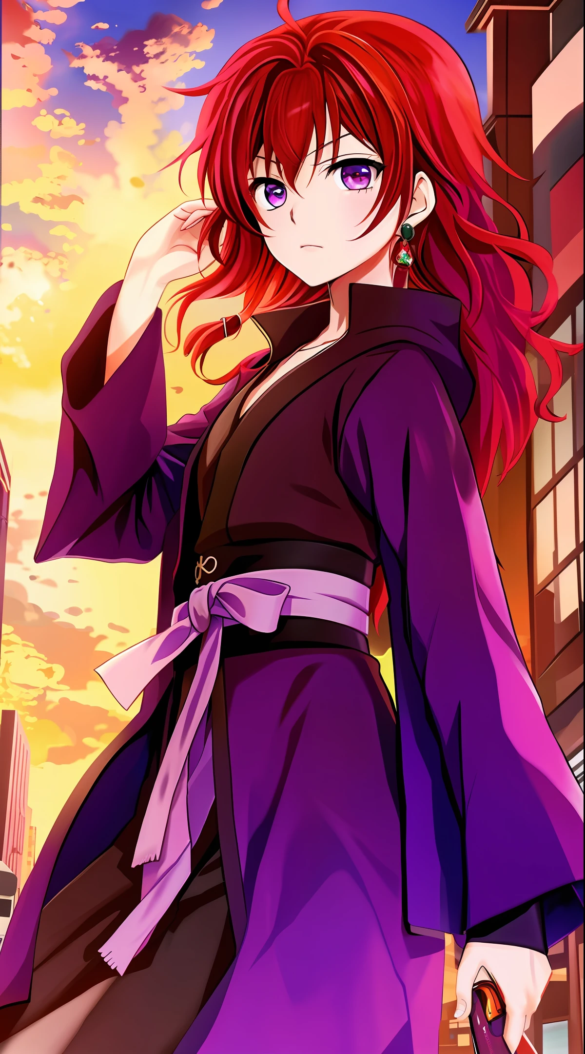 Boy kirito outfit red hair and purple eyes city pequin