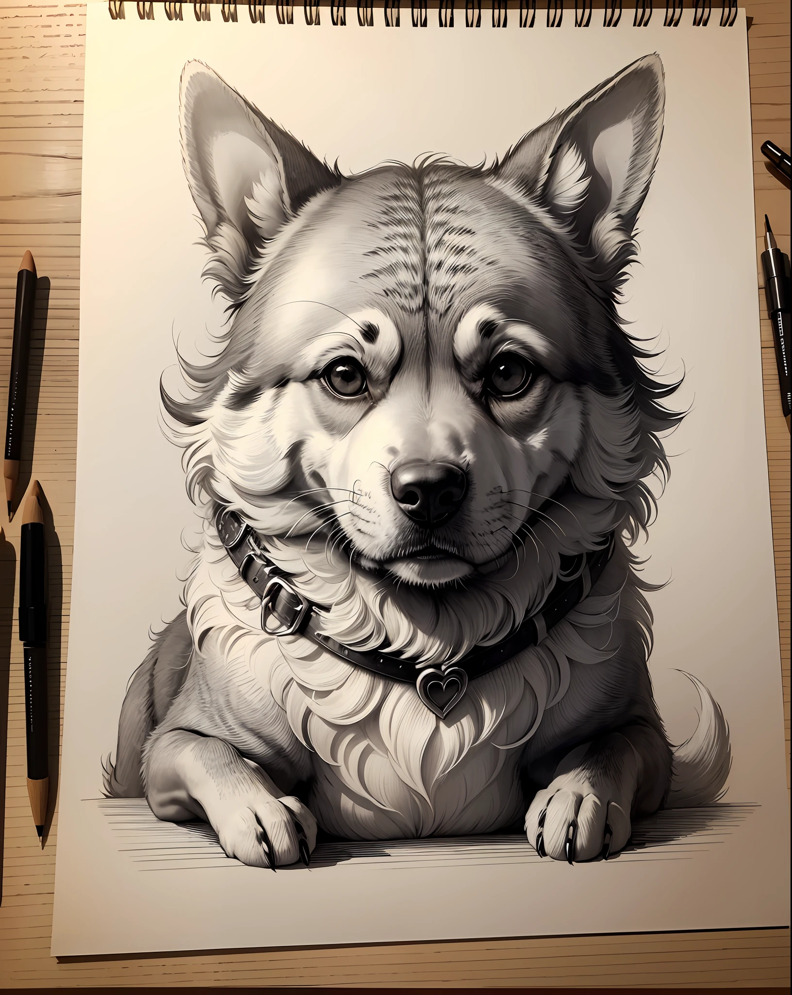 a detailed cross hatching drawing of a dog, masterpiece, crossed lines, cross lines, pen art, best quality, engraving, etching, high contrast --auto --s2