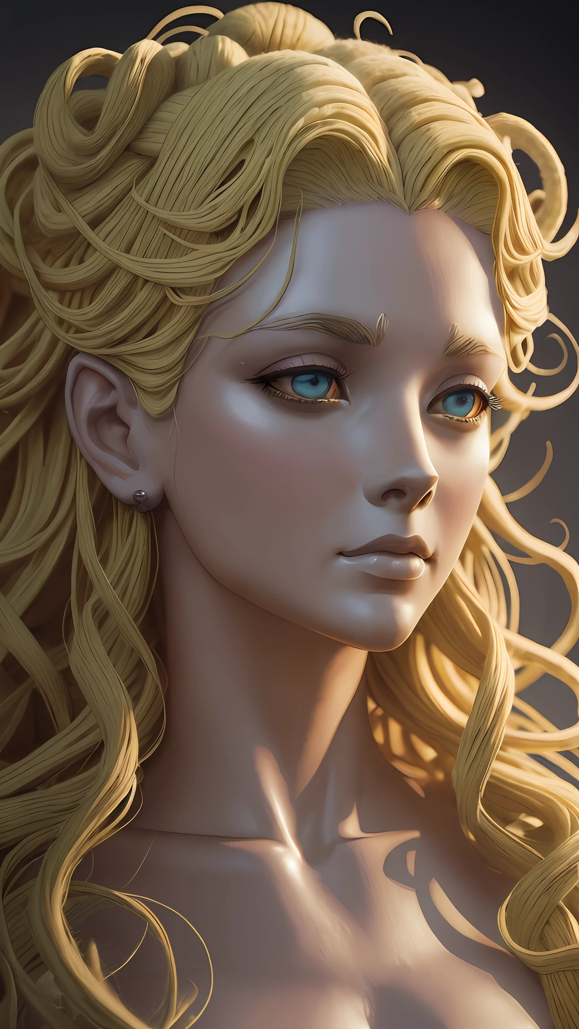 , (((medusa made of sheep's wool ))), intricate wlop, woolified art, photorealistic wool art, in style of wlop, highly detailed sheep's wool, vibrant prismatic snakes on head, elegent Medusa , highly detailed beauty