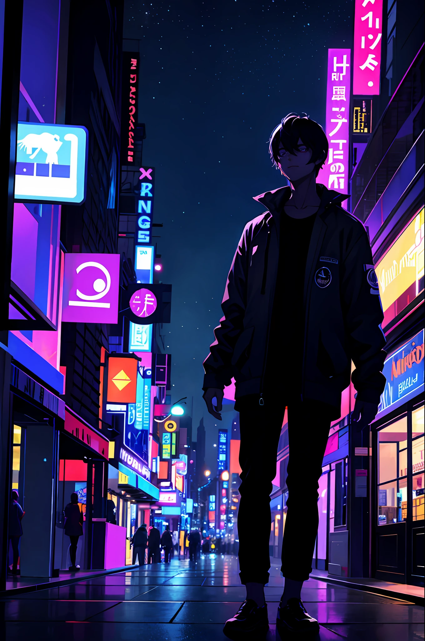 blacklight, 1man, outside, night, city lights,