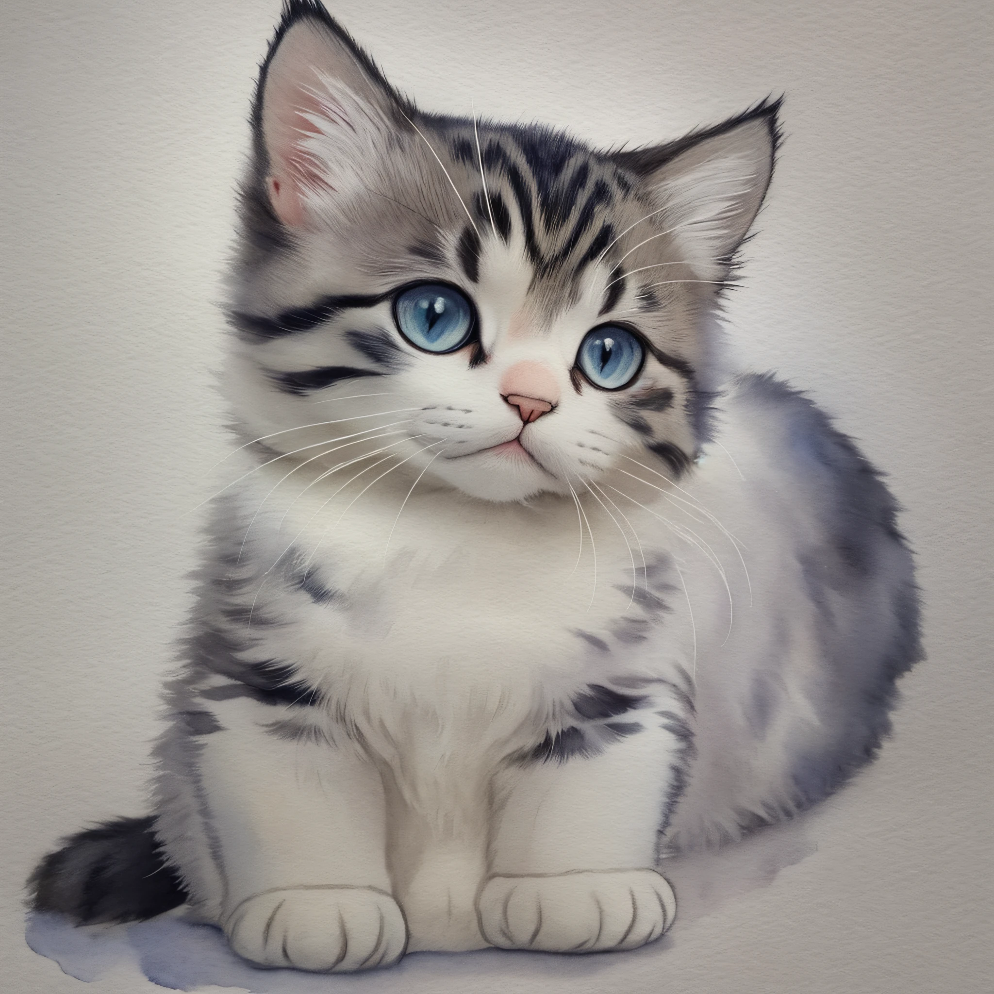 Love Kitten Scottish Fold Watercolor White Background --auto --s2