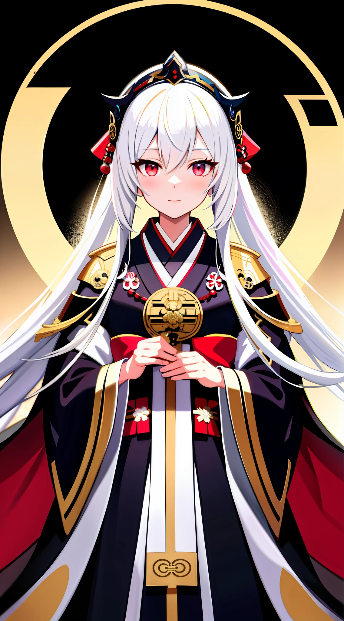 (anime portrait, detailed artwork, detailed style), Onmyoji, White-haired god, (frontline girl, beautiful clothes, wearing aristocratic robes), (black dress) (cute, goddess), Japanese goddess, zero zen art