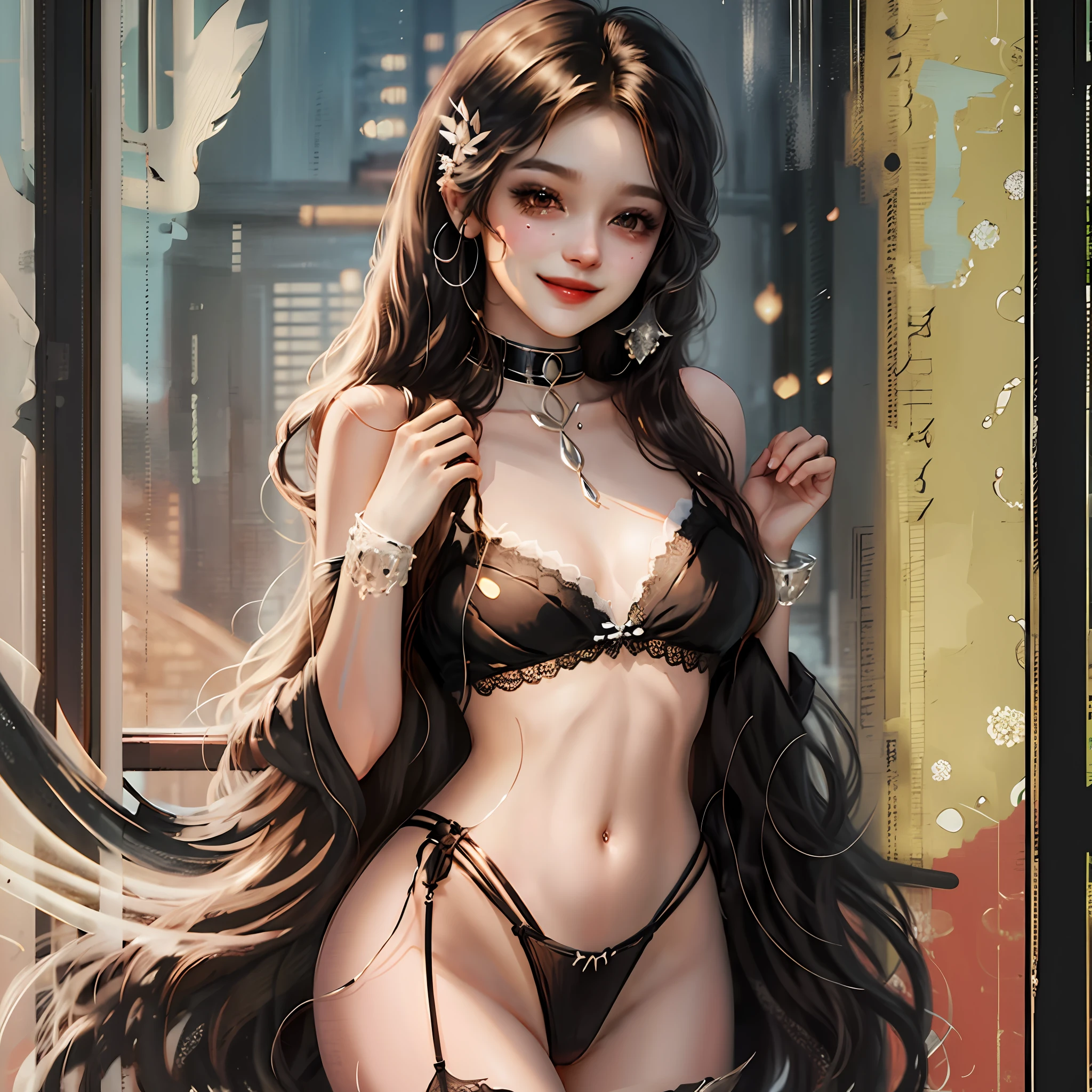Girly, smiling, black lingerie, naked, loli