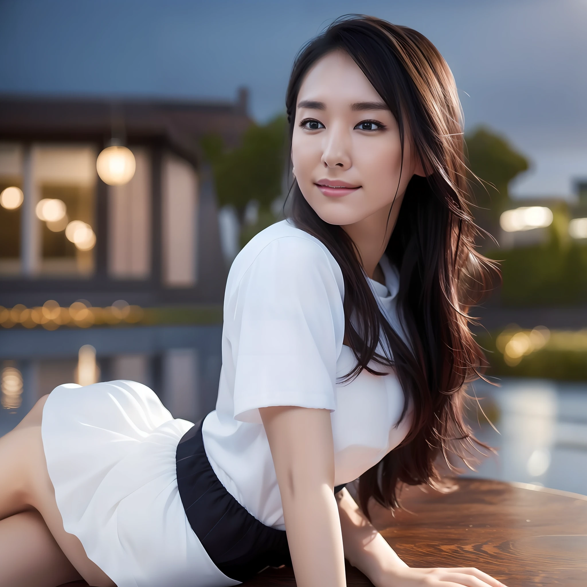 (8k, best quality, masterpiece:1.2), (realistic, photo-realistic:1.37), ultra-detailed,((( 1 girl))),solo,beautiful detailed sky,detailed cafe,night,sitting,dating,(nose blush),(smile:1.15),(closed mouth) small breasts,beautiful detailed eyes,(shirt:1.1), night, wet, rain,white lace, (short hair:1.2),floating hair NovaFrogStyle, ((full body)),stand, sexy, cute