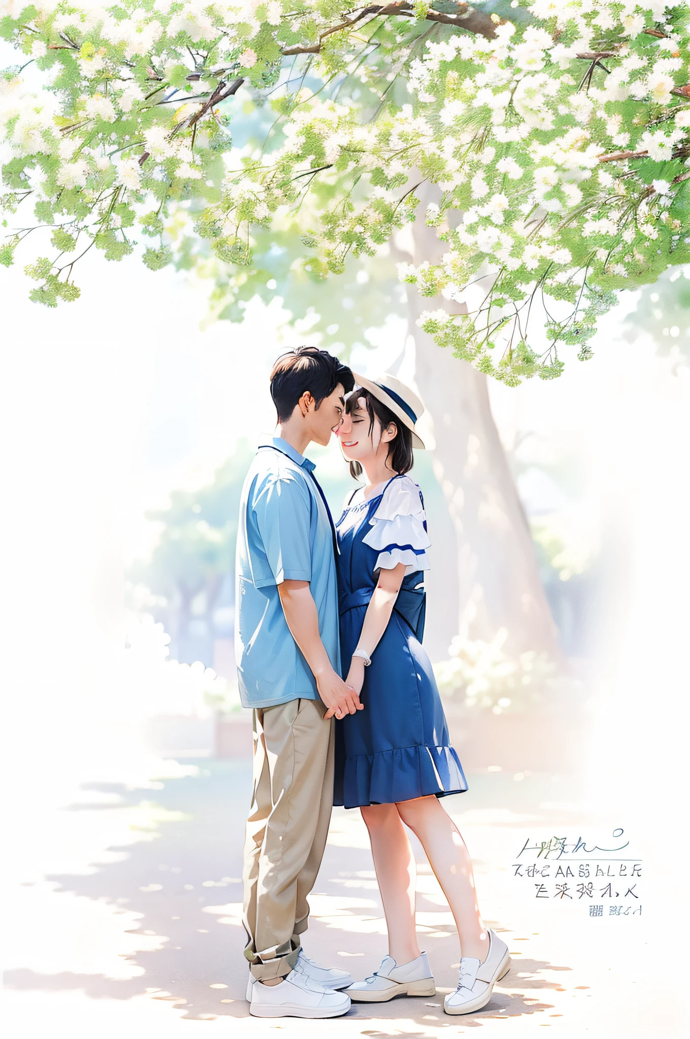 painting of a couple standing under a tree in a park, couple pose, [ digital art ]!!, realistic picture, photorealistic!!!!!!! art style, watercolor digital painting, romantic couple, lovely couple, couple portrait, couple, beautiful drawing style, colorized pencil sketch, official fanart, a beautiful artwork illustration, digital cartoon painting art, couples portrait, made with anime painter studio