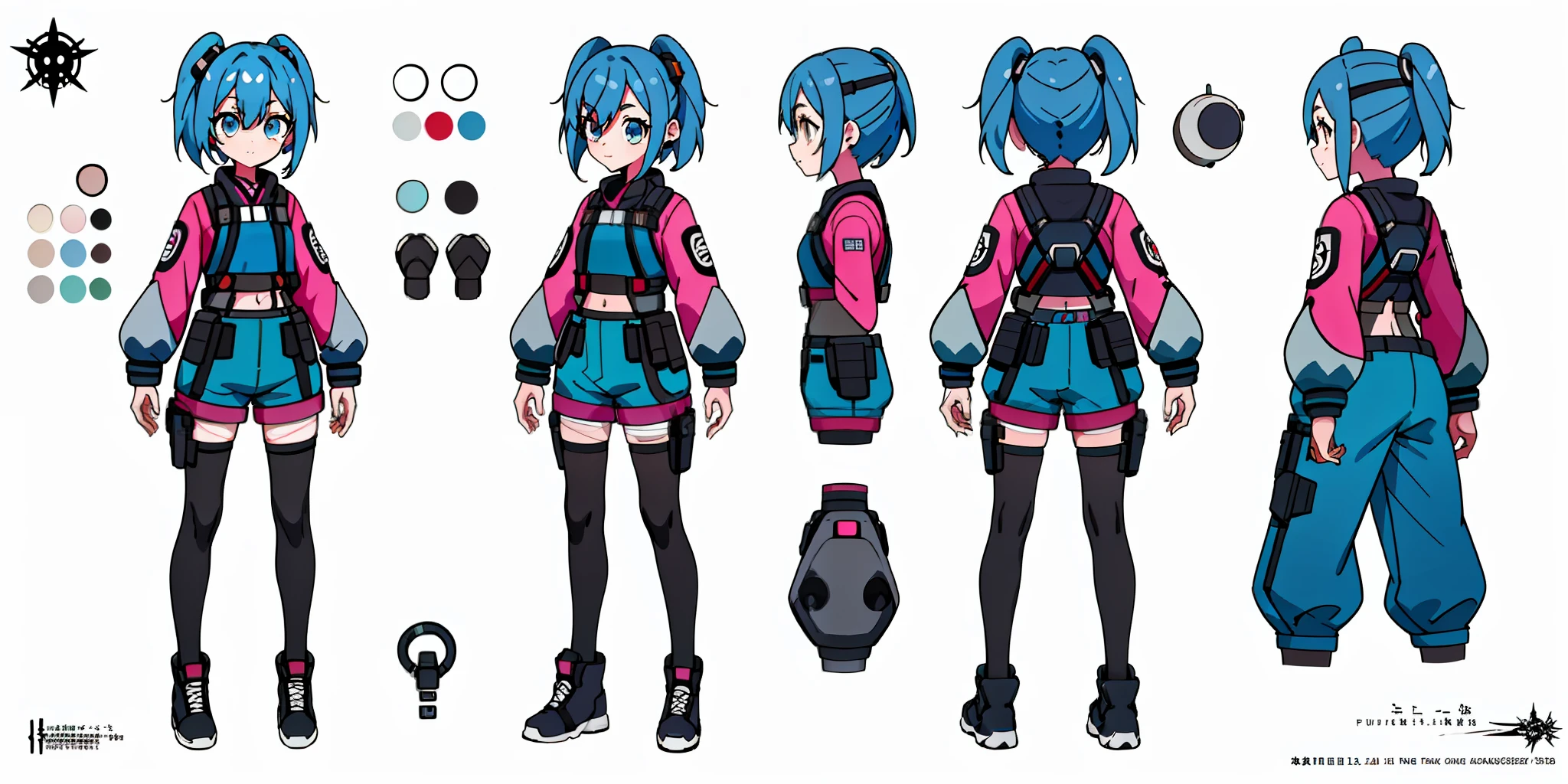 ****ung Girl, Character Sheet, Concept Art, Full Body, (Masterpiece: 1.2), (Best Quality: 1.3), 1 Girl, Standing, Punk, Cute, Pretty, Tech, Future