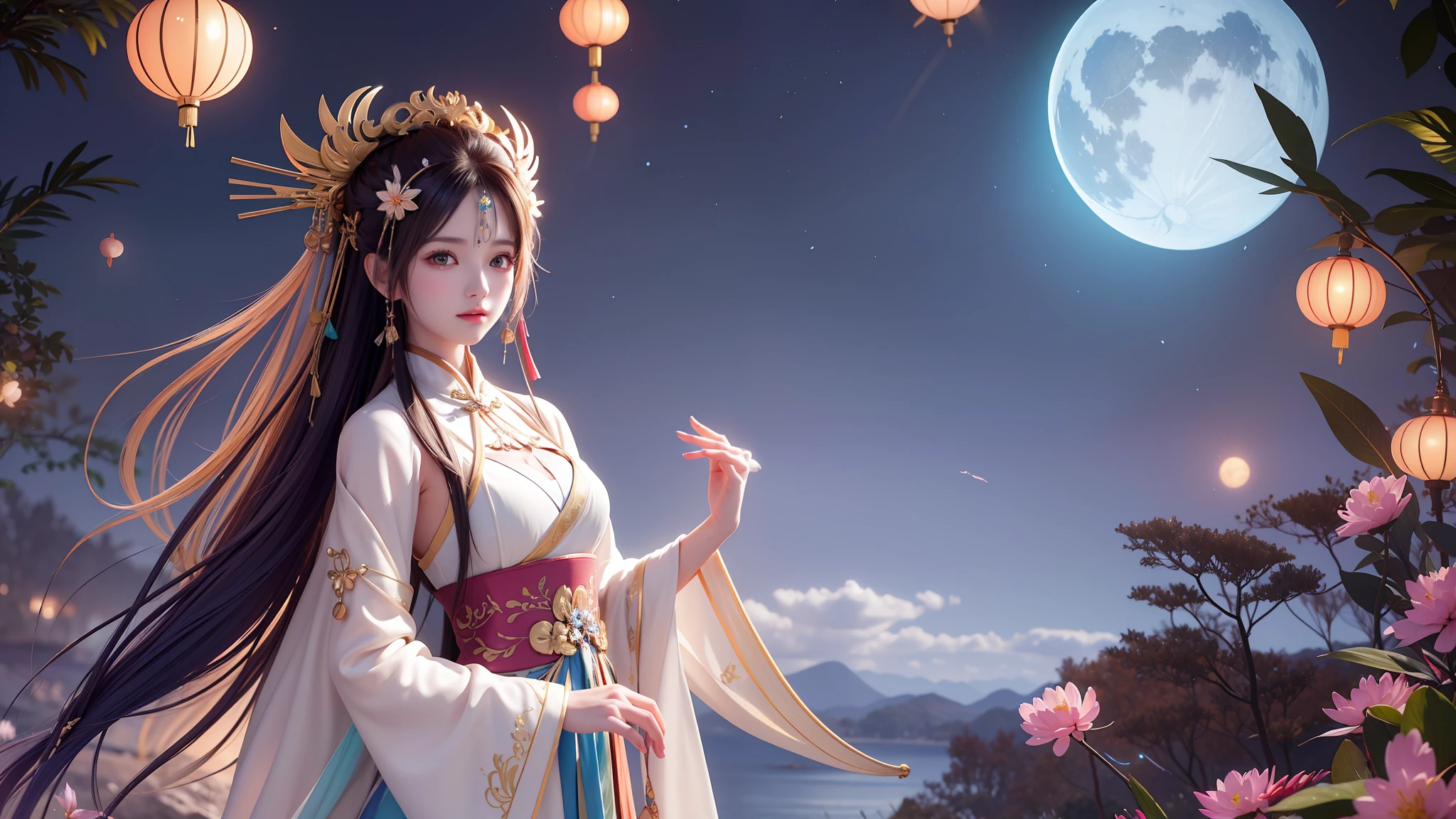 (8k, RAW photo:1.2),best quality, ultra high res,dramatic angle,(fluttered detailed color splashs), (illustration),(((1 girl))),(long hair),(rain:0.9),(hair ornament:1.4),there is an ancient palace beside the girl,chinese clothes,(focus on), color Ink wash painting,(color splashing),colorful splashing,(((colorful))),(sketch:0.8), Masterpiece,best quality, beautifully painted,highly detailed,(denoising:0.6),[splash ink],((ink refraction)), (beautiful detailed sky),moon,highly,detaild,(masterpiece, best quality, extremely detailed CG unity 8k wallpaper,masterpiece, best quality, ultra-detailed),(Lycoris radiata),
