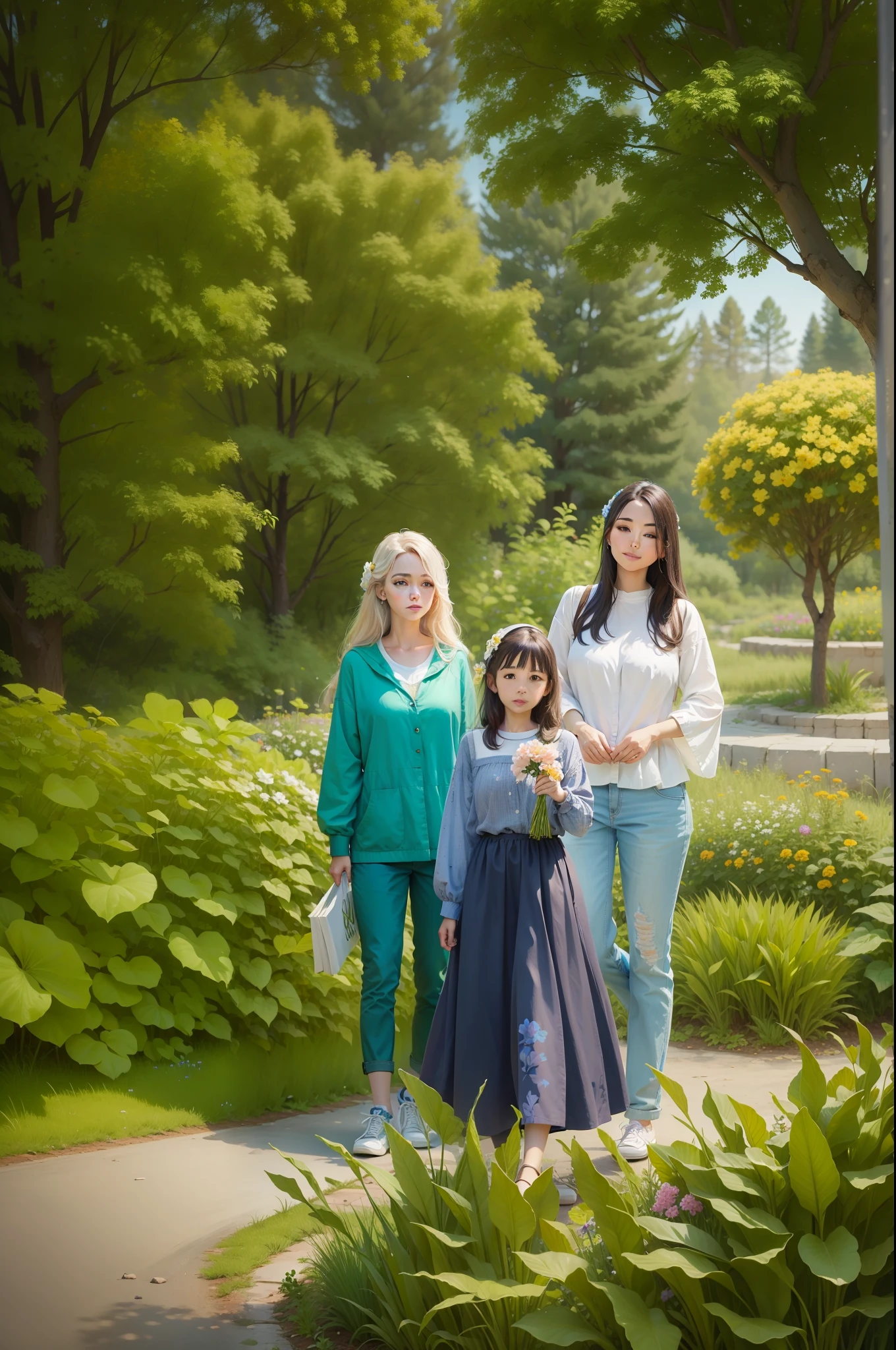 Detailed background, flowers, trees, bushes