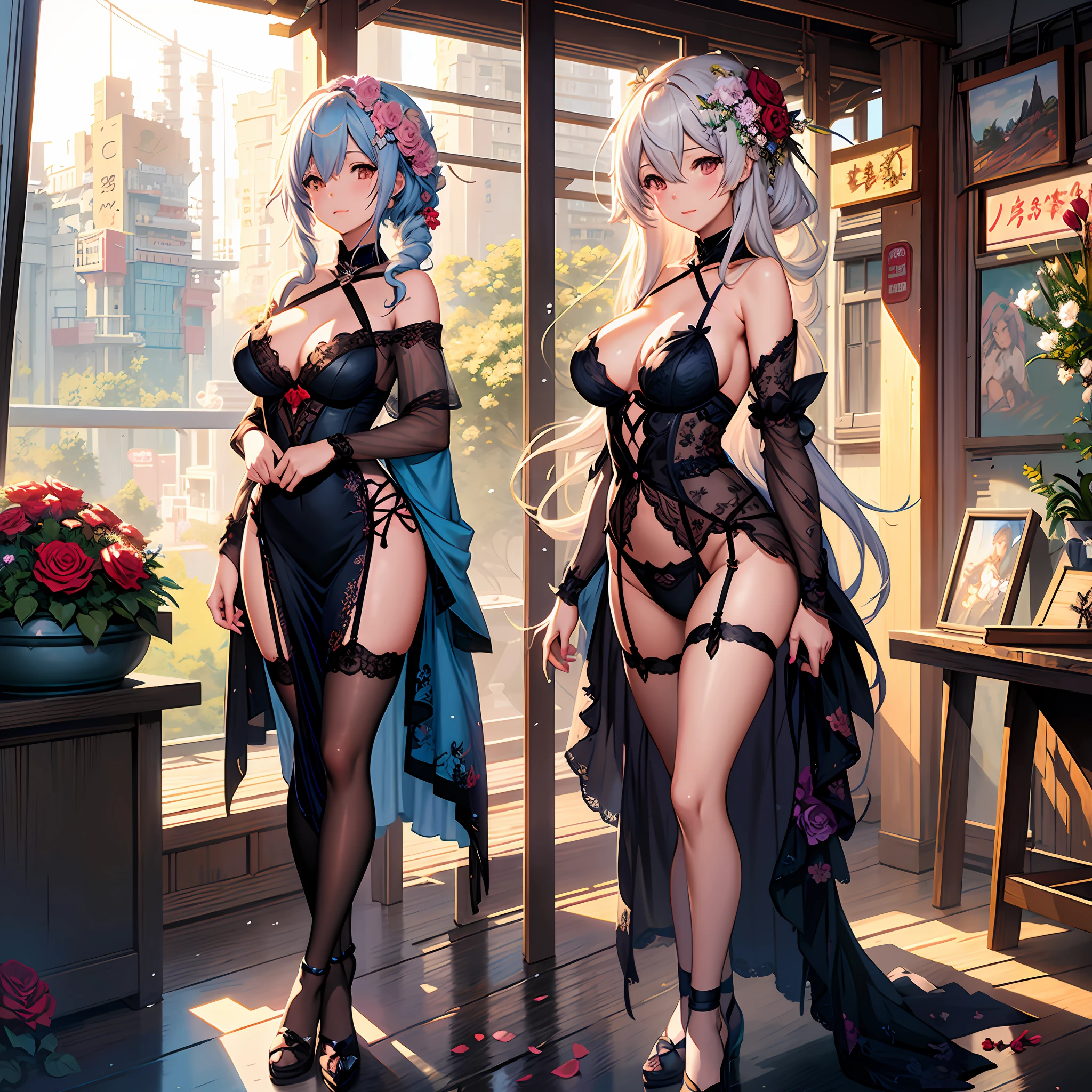 anime girl in lingerie with flowers in her hair and a rose, beautiful alluring anime woman, seductive anime girl, artwork in the style of guweiz, guweiz on pixiv artstation, guweiz on artstation pixiv, trending on cgstation, guweiz, goddess of spring, anime fantasy artwork, anime fantasy illustration