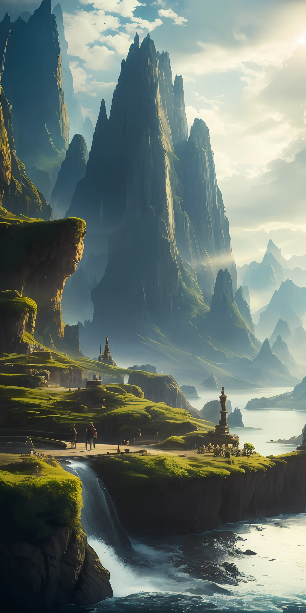 Masterpiece, best quality, high quality, extremely detailed CG unity 8k wallpaper, landscape, outdoor, sky, cloud, sky, no humans, mountain, landscape, water, tree, blue sky, waterfall, cliff, nature, lake, river , cloudy skies, award winning photography, bokeh, depth of field, HDR, bloom, chromatic aberration, photorealism, very detailed, trending on artstation, trending on CGsociety, intricate, high detail, dramatic, midjourney art