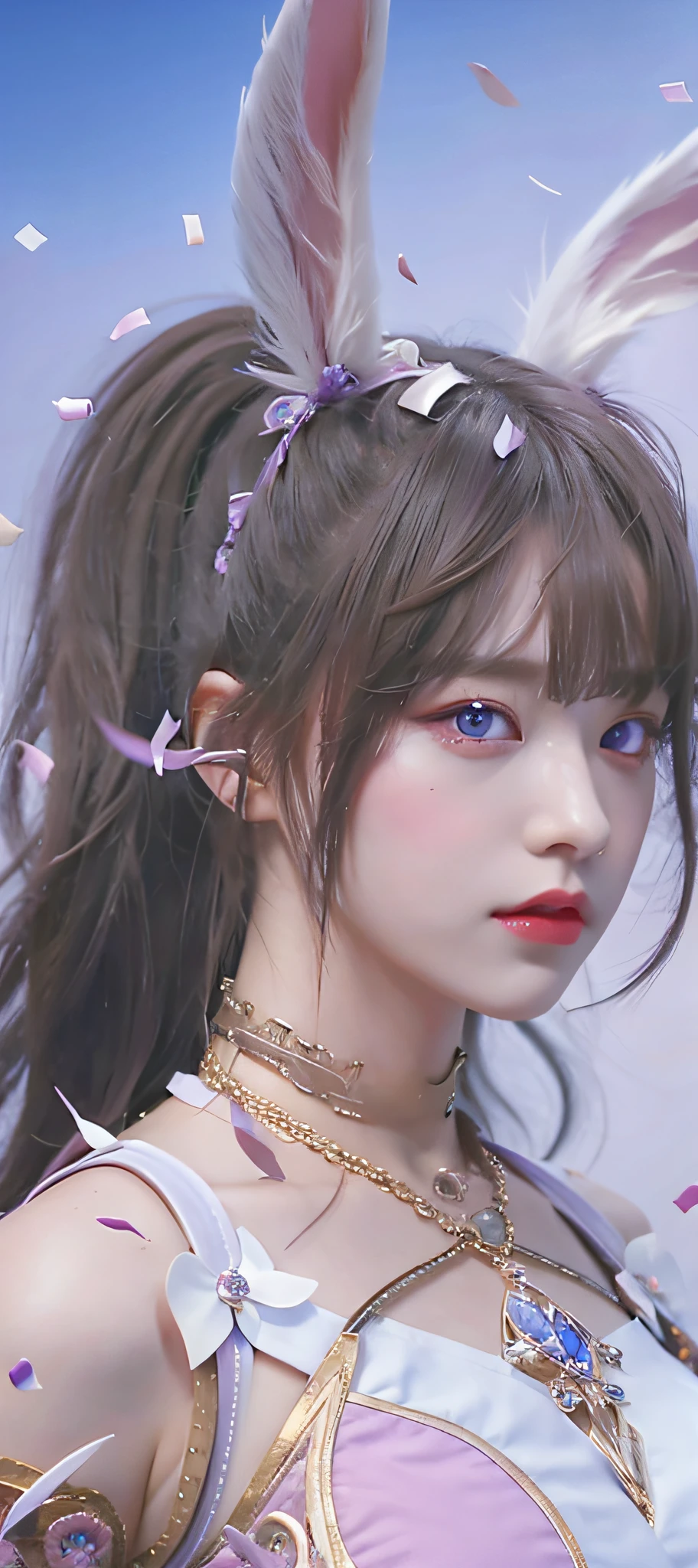 Detailed ears, purple pupils