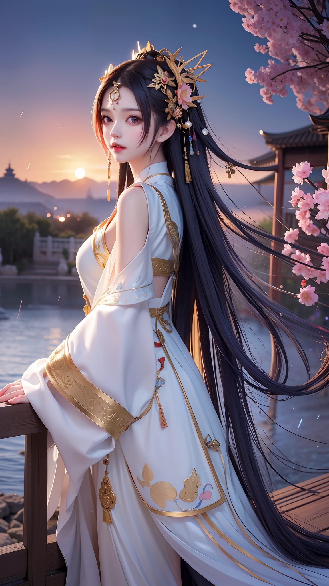 (8k, RAW photo:1.2),best quality, ultra high res,dramatic angle,(fluttered detailed color splashs), (illustration),(((1 girl))),(long hair),(rain:0.9),(hair ornament:1.4),there is an ancient palace beside the girl,chinese clothes,(focus on), color Ink wash painting,(color splashing),colorful splashing,(((colorful))),(sketch:0.8), Masterpiece,best quality, beautifully painted,highly detailed,(denoising:0.6),[splash ink],((ink refraction)), (beautiful detailed sky),moon,highly,detaild,(masterpiece, best quality, extremely detailed CG unity 8k wallpaper,masterpiece, best quality, ultra-detailed),(Lycoris radiata),