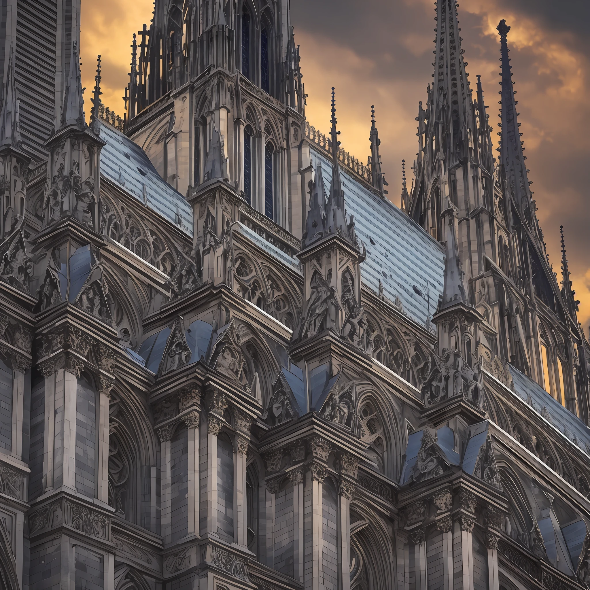 A close-up view of the ornate gargoyles adorning the exterior of Notre-Dame Cathedral, overlooking the city of Paris with a sense of ancient guardianship. Intricate, detailed, digital illustration, gothic elements, dark ambiance, mysterious atmosphere. --auto --v6 --s2