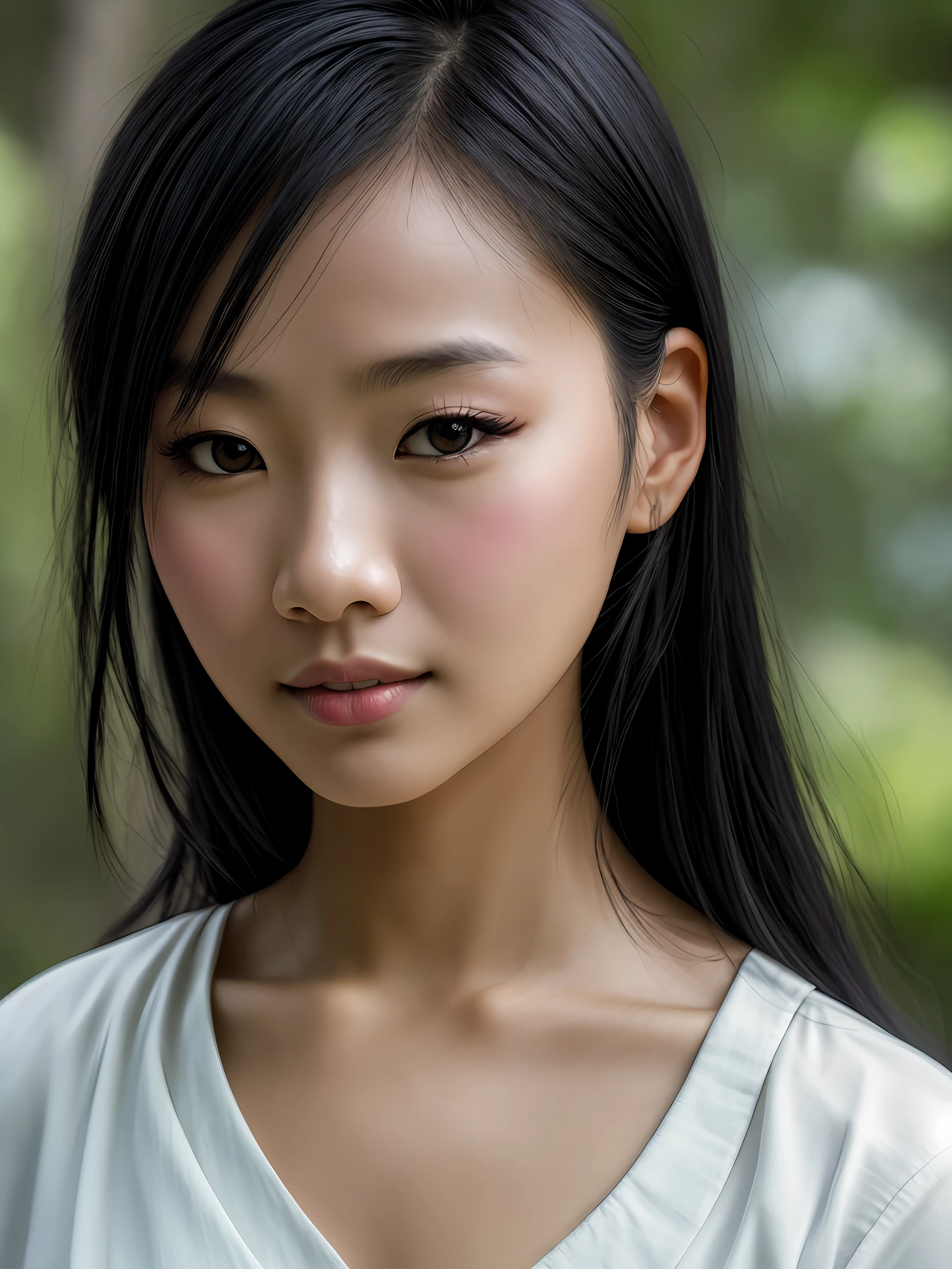 close up of a asian woman, black hair, preschool,  natural skin texture, 24mm, 4k textures, soft cinematic light, RAW photo, photorealism, photorealistic, intricate, elegant, highly detailed, sharp focus, ((((cinematic look)))), soothing tones, insane details, intricate details, hyperdetailed, low contrast, soft cinematic light, dim colors, exposure blend, hdr, faded