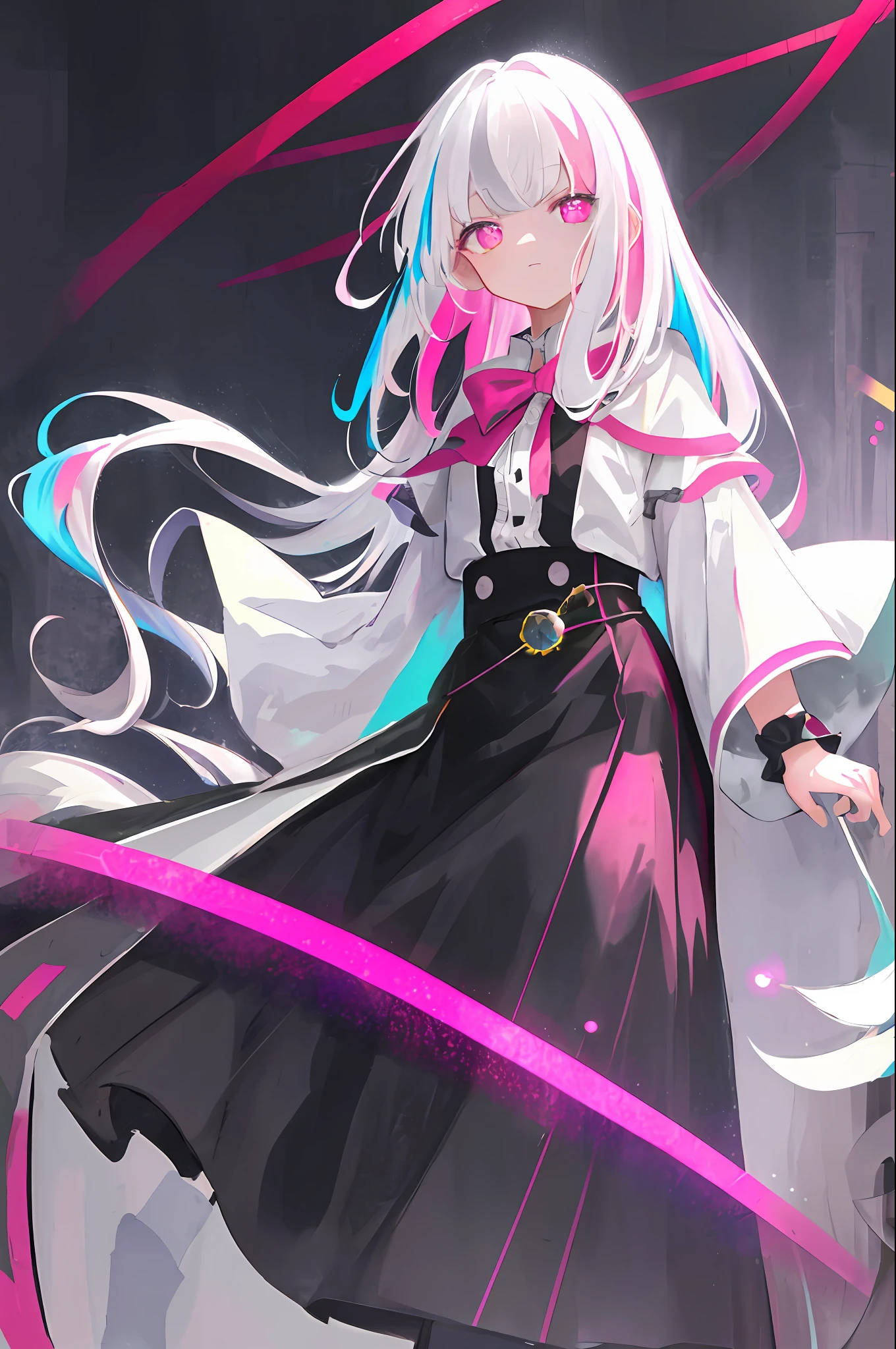 Masterpiece, Best Quality, High Quality, High Resolution, Masterpiece* Portrait, Blank, Colorful, 1girl, Solo, White Hair, Prism Hair, [Pink|Green] Eyes, Gradient Eyes, Multicolored Eyes, Glowing Eyes, Glowing, Glowing, Glowing, Glowing full_body, Glowing, Glowing, Glowing,