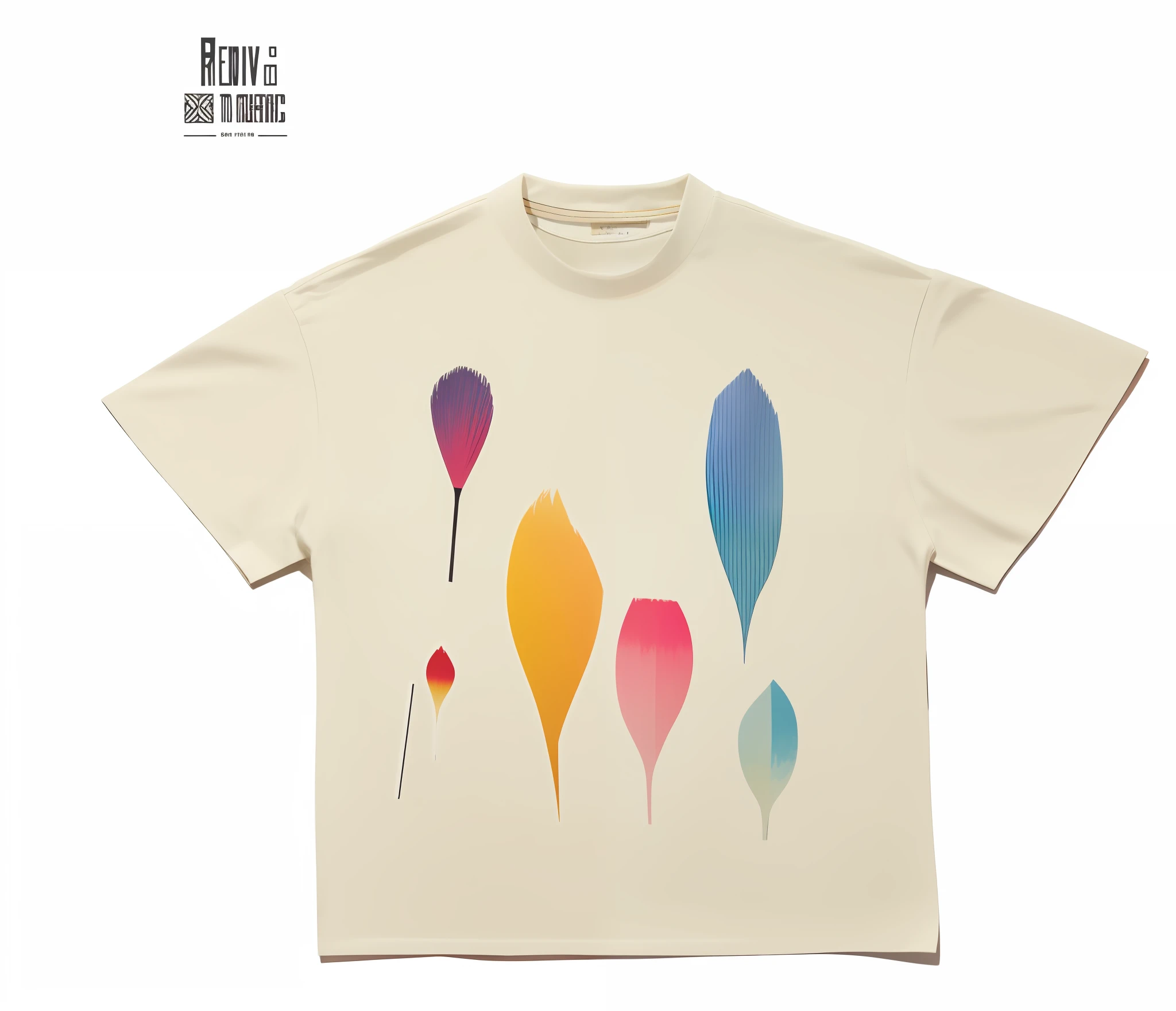White T-shirt with color design on front, uniform off - white sky, official product picture, R/streetwear trend, 2 0 2 2, 2022, author: Higitsu Shinoda, 2021, 2 0 2 1, T-shirt, T-shirt, product photo, three-dimensional cut, bright pink and black, silk fabric, avant-garde design, ethnic style, bevel cut design, high saturation, HD sharp, pencil design draft, clothing design, short sleeve design, short sleeves, avant-garde cut design, bold color, denim fabric, washed denim, distressed treatment