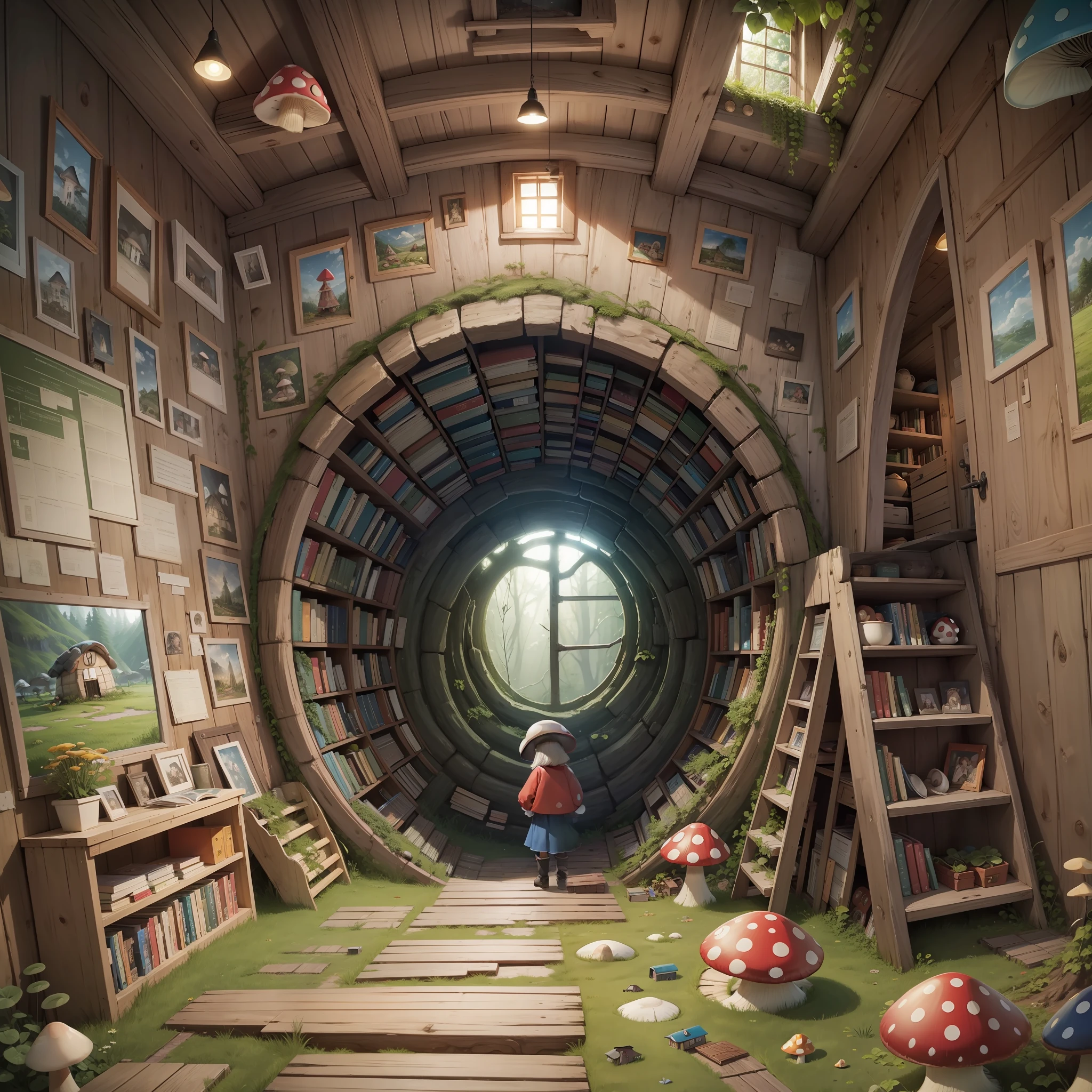 A lot of storybooks in a mushroom hut --auto --s2