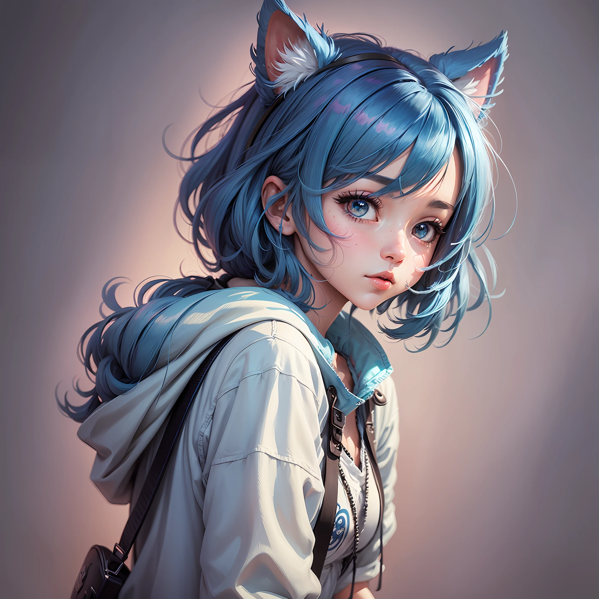chat GPT, girl, cute, anime illustration, blue hair, hand drawn anime style --auto --s2