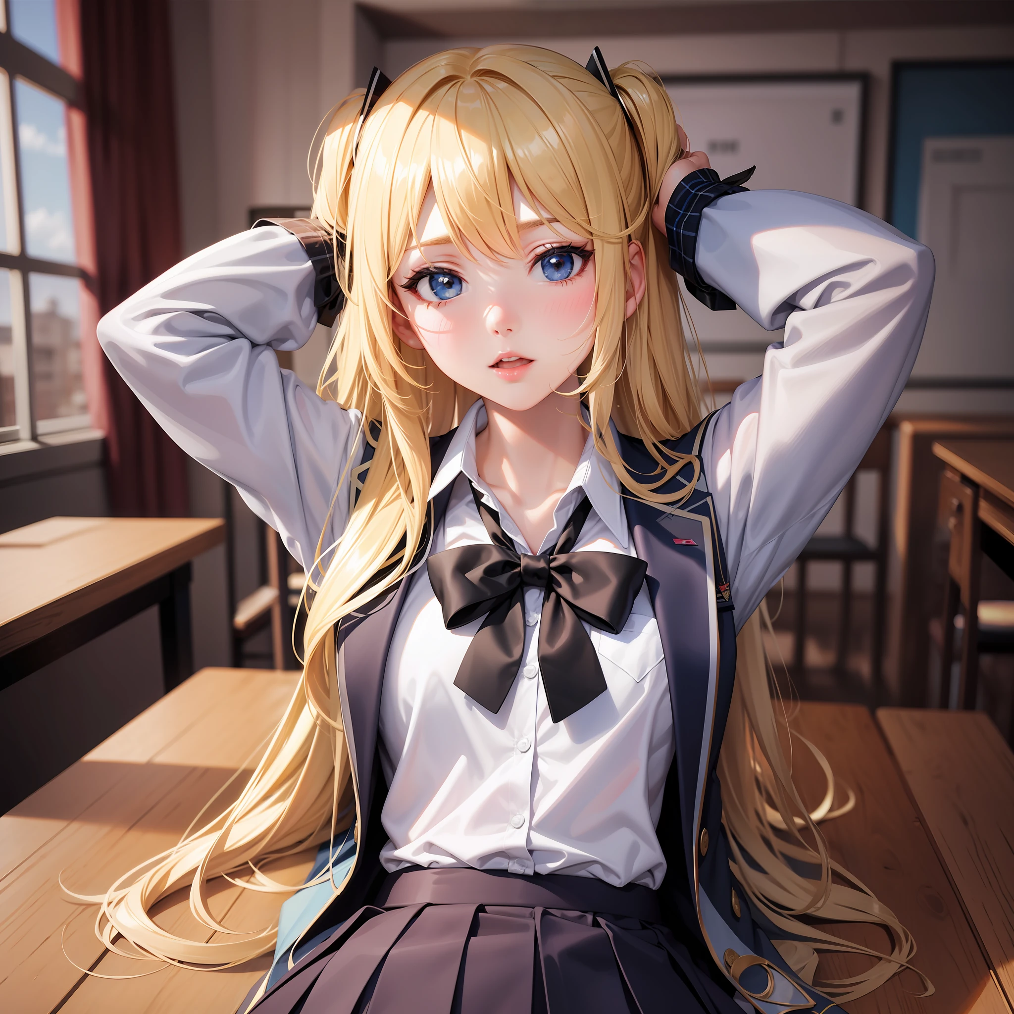 Kiss Girl Blonde Long Hair School Masterpiece Youth Uniform Blazer