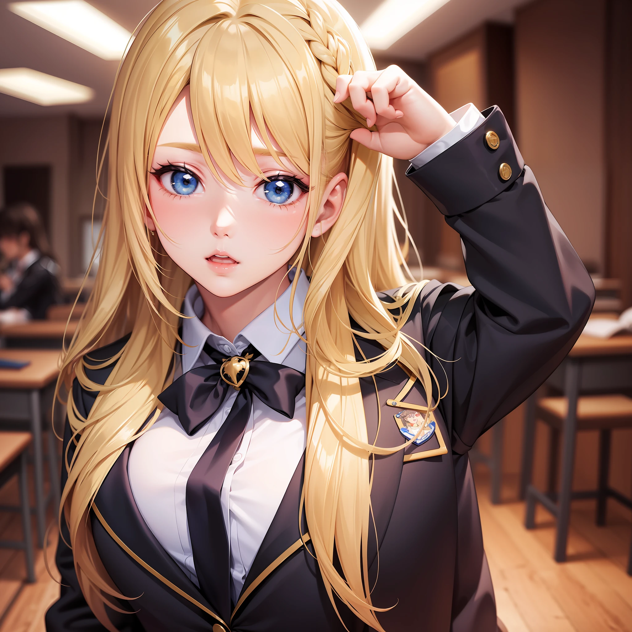 Kiss Girl Blonde Long Hair School Masterpiece Youth Uniform Blazer