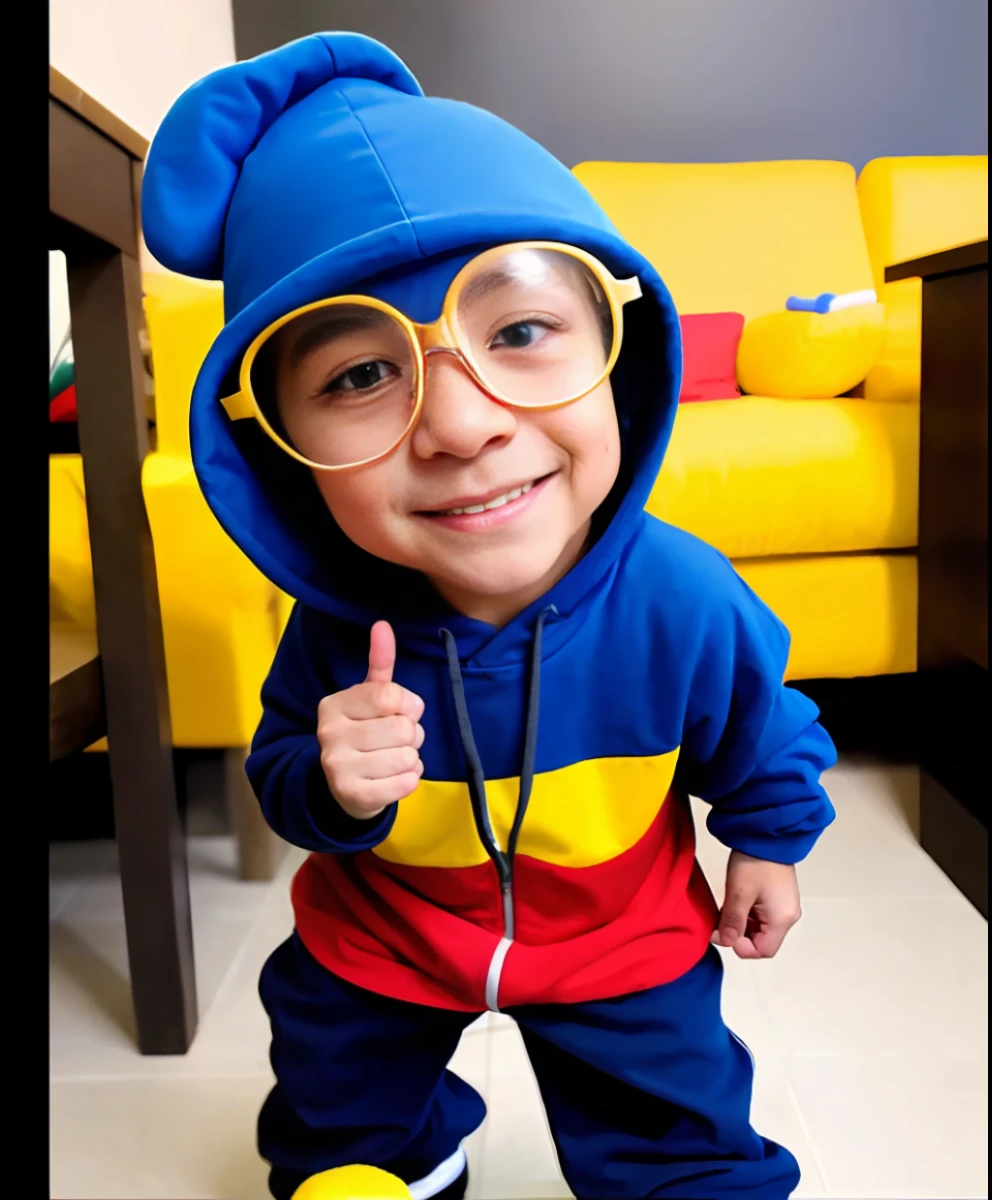 a photo of a boy dressed as a kamek character, ultrarealistic, with glasses