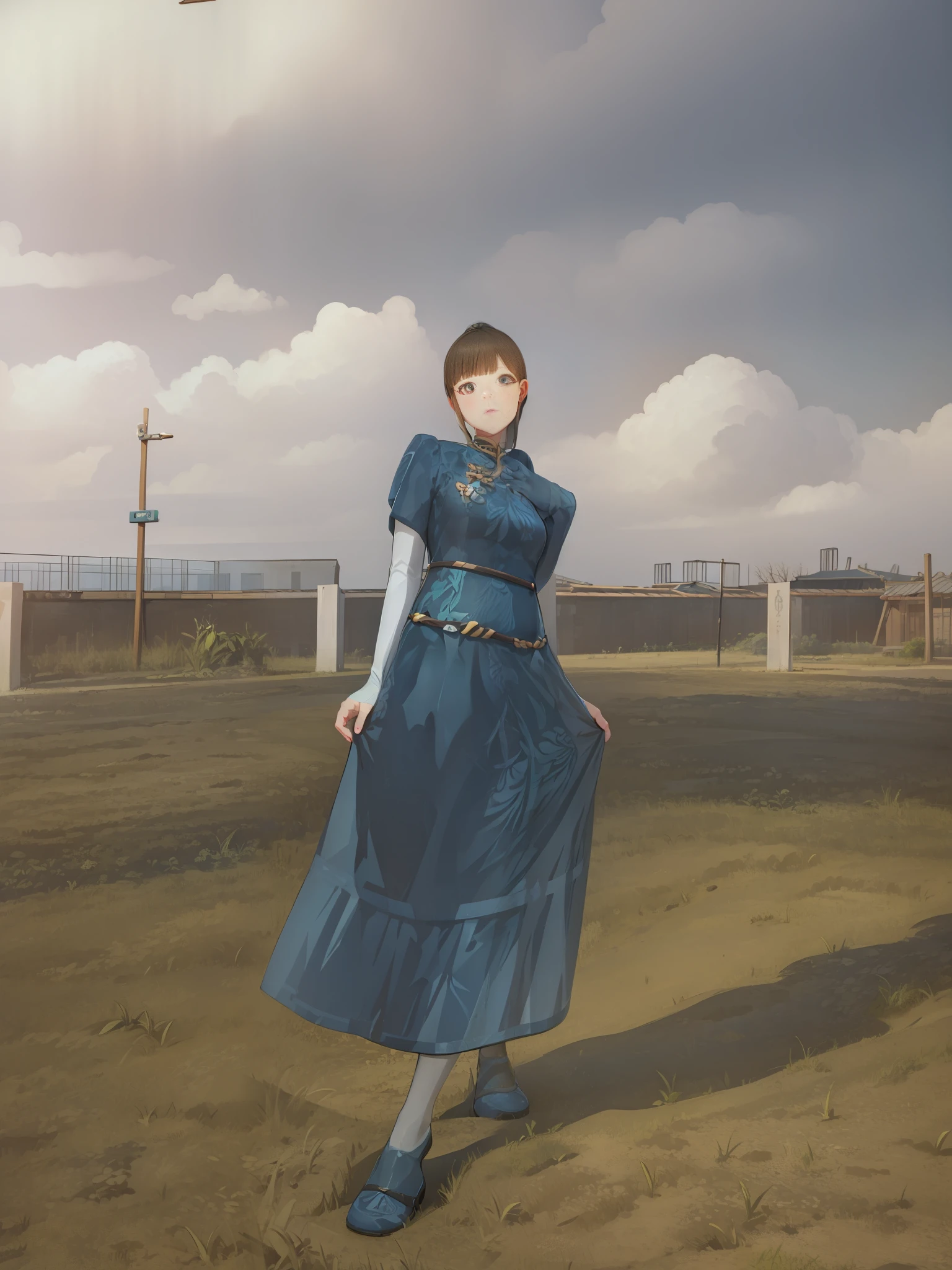 masterpiece, best quality, 1girl, solo, full body, (running:1.2), fields, ponytail, accessory, facing camera, outdoors, ancient china, countryside, green hills, forest,