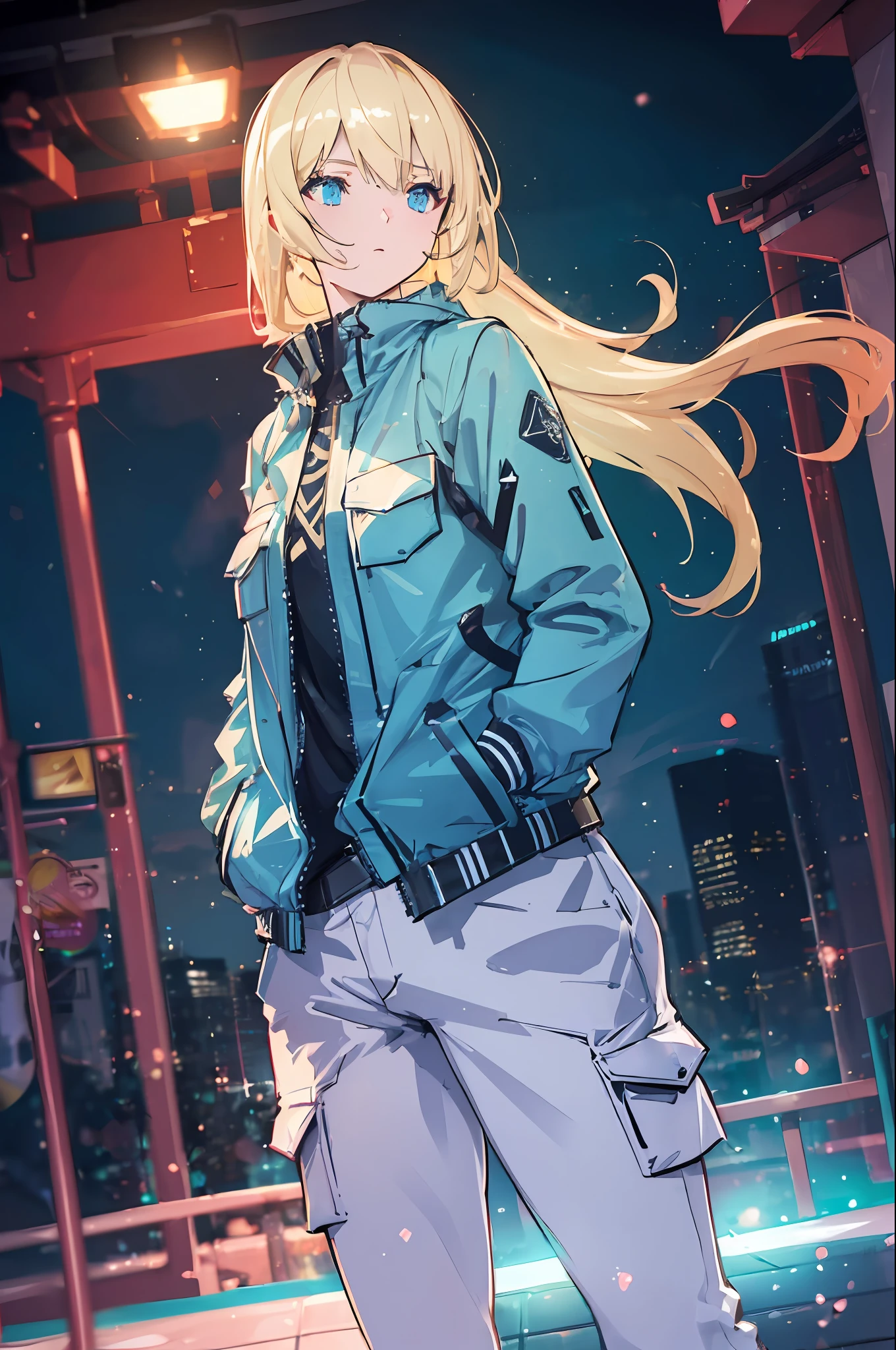 a girl blowing a big bubblegum with both of her hand in her pocket , (hands in pocket:1.4),  (big bubblegum:1.4), (Shibuya:1.4), (night lights:1.4), (Thick Body:1.4), (Long Blond Hair:1.4), Green Eyes, HDR (High Dynamic Range), Ray Tracing, NVIDIA RTX, Super-Resolution, Unreal 5, Subsurface Scattering, PBR Texturing, Post-Processing, Anisotropic Filtering, Depth-Of-Field ,Maximum Clarity And Sharpness, Multi-Layered Textures, Albedo And Specular Maps, Surface Shading, Accurate Simulation Of Light-Material Interaction, Octane Render, Two-Tone Lighting, Low ISO, White Balance, Rule Of Thirds, Wide Aperture, 8K RAW, Efficient Sub-Pixel, Sub-Pixel Convolution, (Luminescent Particles:1.4), {{Masterpiece, Best Quality, Extremely Detailed CG, Unity 8k Wallpaper, 3D, Cinematic Lighting, Lens Flare}},