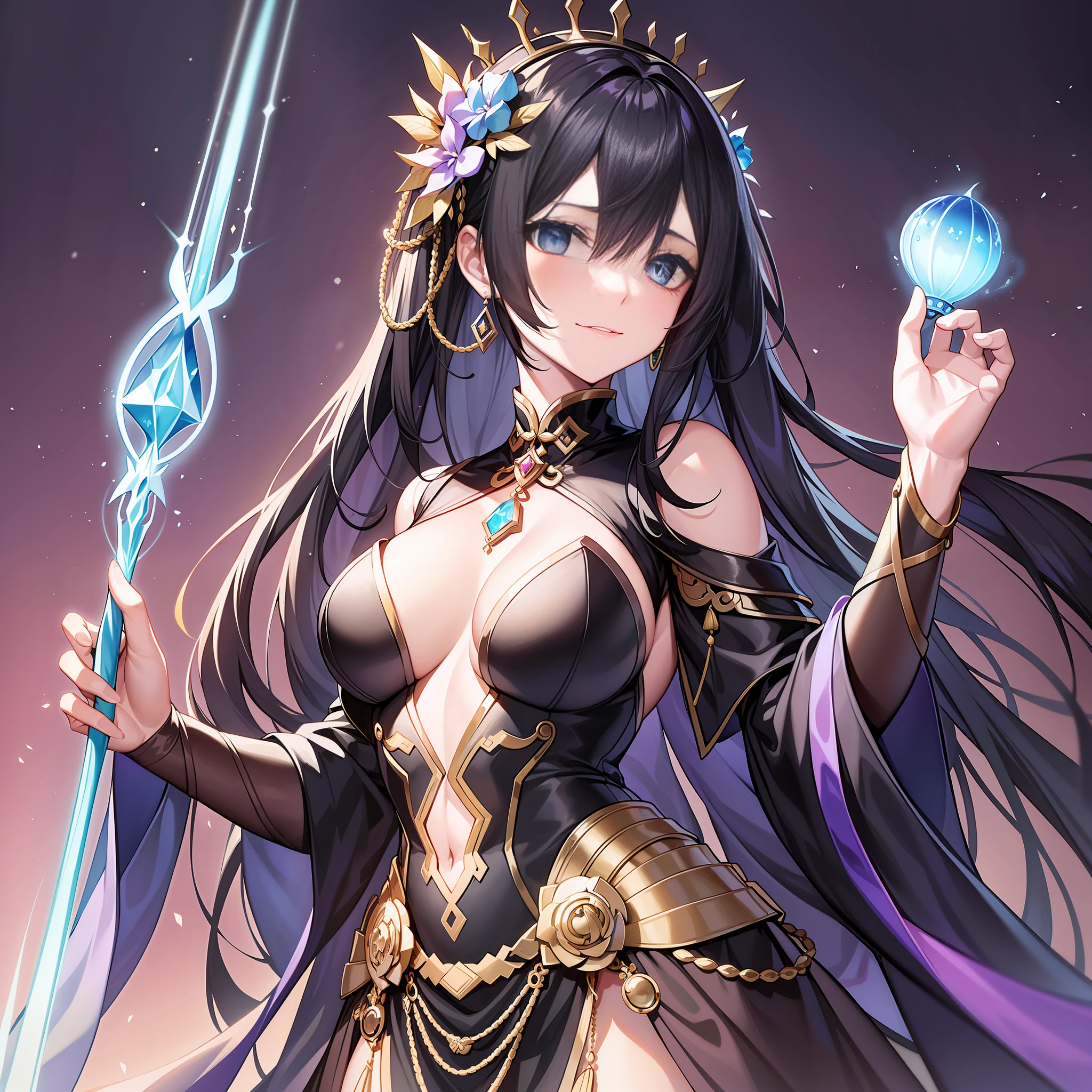 A black-haired female emperor wearing a Daoist robe appeared. Her robe is black, embroidered with golden patterns, shining with an ineffable mysterious aura. She stood there, her face cold and haughty, which made people involuntarily feel a feeling of inviolability.

Her eyes are deep and wise, as if she is penetrating everything in the world. Her figure is majestic and elegant, exuding a sacred atmosphere, which makes people stand and admire. The corners of her lips were slightly upturned, with a cold and proud smile, which made people involuntarily feel that she exuded a power that dominated everything.

Her voice is cold and gentle, with a magic that shakes the heart. Her words seem to have a latent power that can make people realize their own smallness and powerlessness in an instant. She held a black staff in her hand, and the tip of the staff shone with a cold blue light, symbolizing the powerful magic power on her body.

The whole person exudes a mysterious and proud temperament, as if she came from another world. Her presence gives an incredible feeling, as if the most beautiful and powerful women in the world have gathered on her.