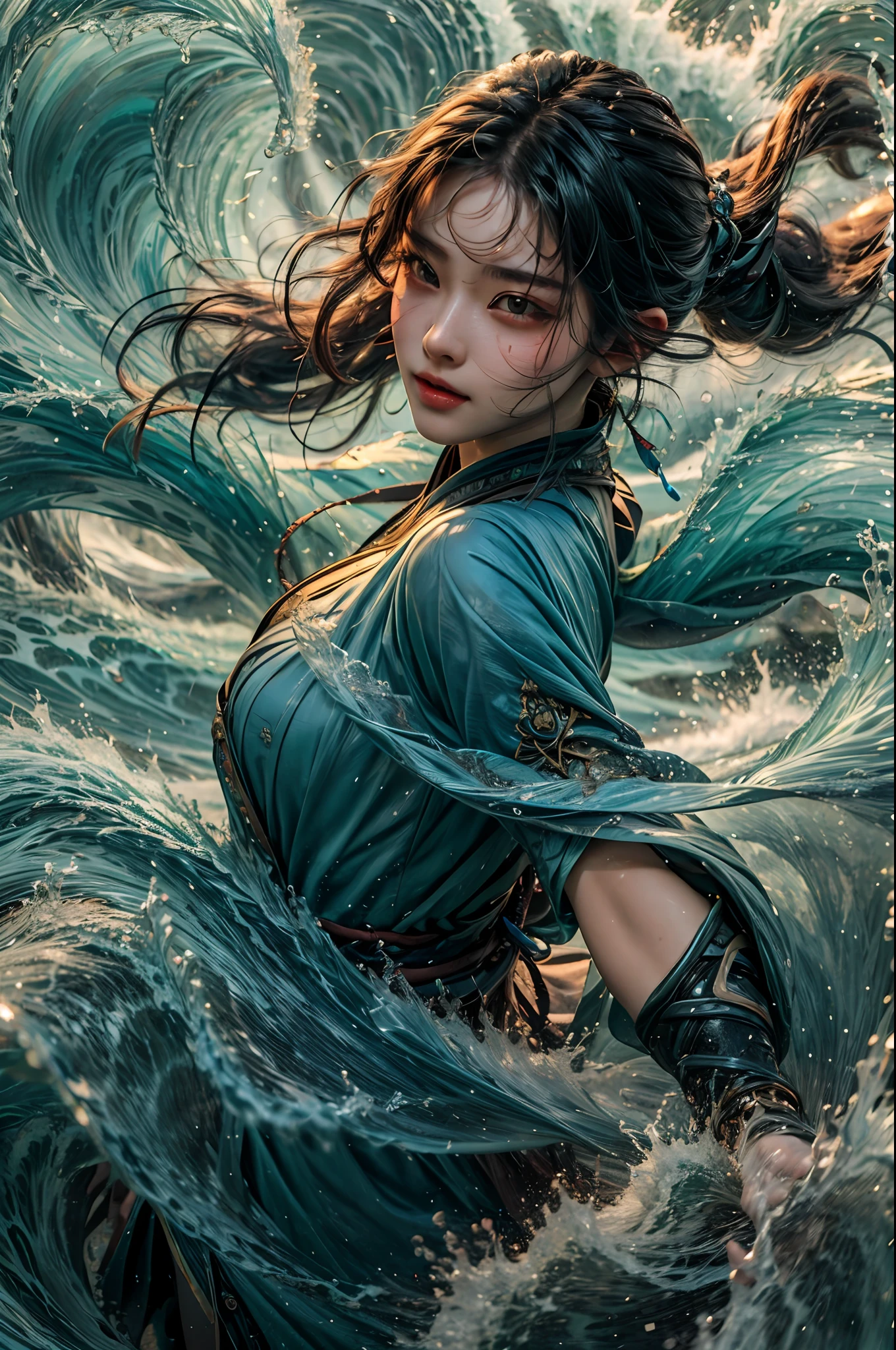 Best quality,masterpiece,ultra high res,1girl,beautiful_face,detailed skin, yushui,water,waves,.